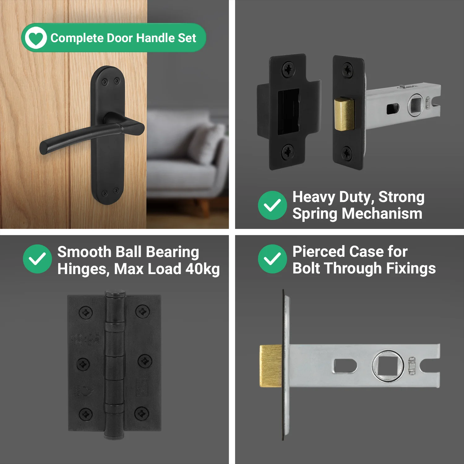 Bosa Matt Black Lever on Backplate Door Handle Pack - 64mm Latch - Image 5