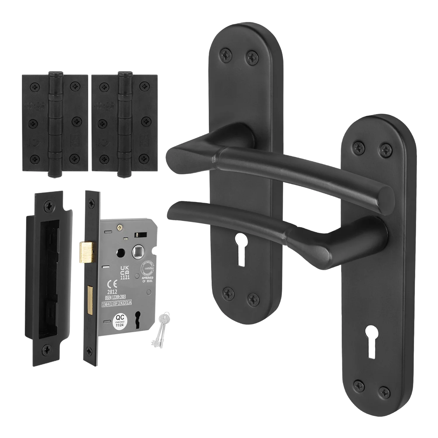Bosa Matt Black Lever on Backplate Door Handle Pack - 64mm Sashlock