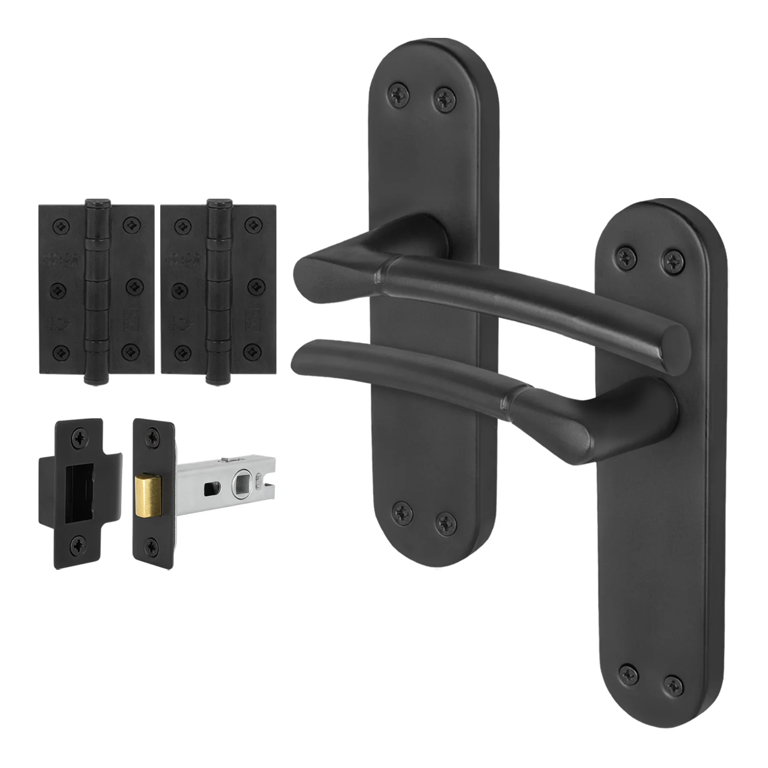 Bosa Matt Black Lever on Backplate Door Handle Pack - 76mm Latch