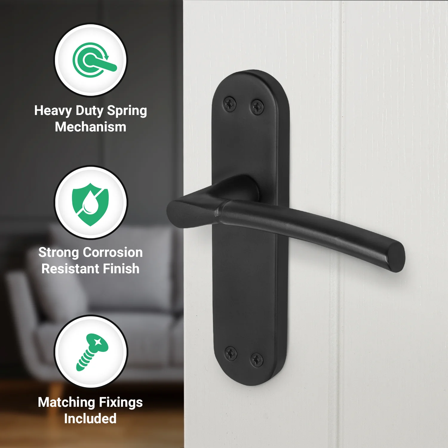 Bosa Matt Black Lever on Backplate Door Handle Pack - 76mm Latch - Image 4