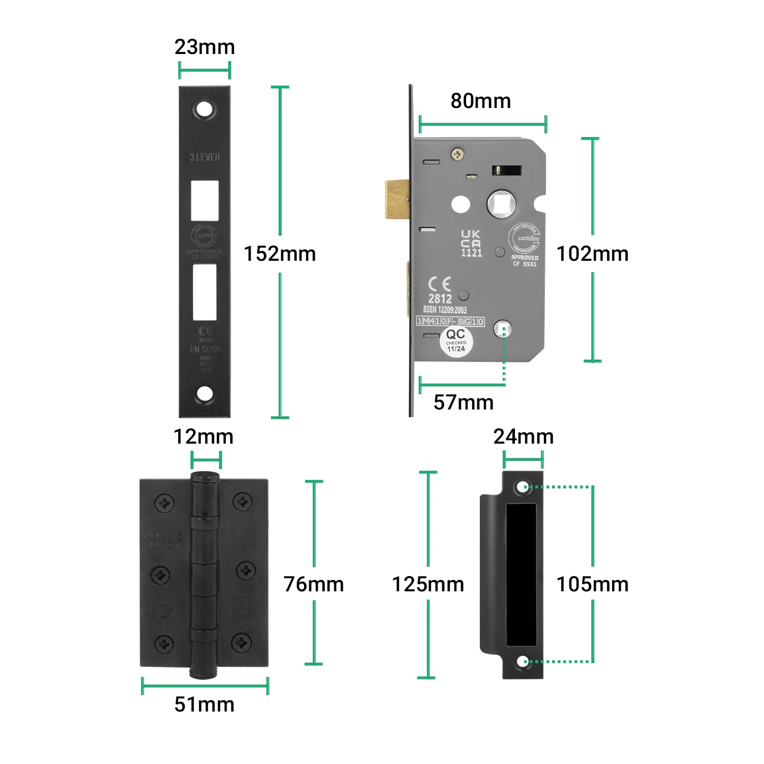 Bosa Matt Black Lever on Backplate Door Handle Pack - 80mm Bathroom Lock - Image 3