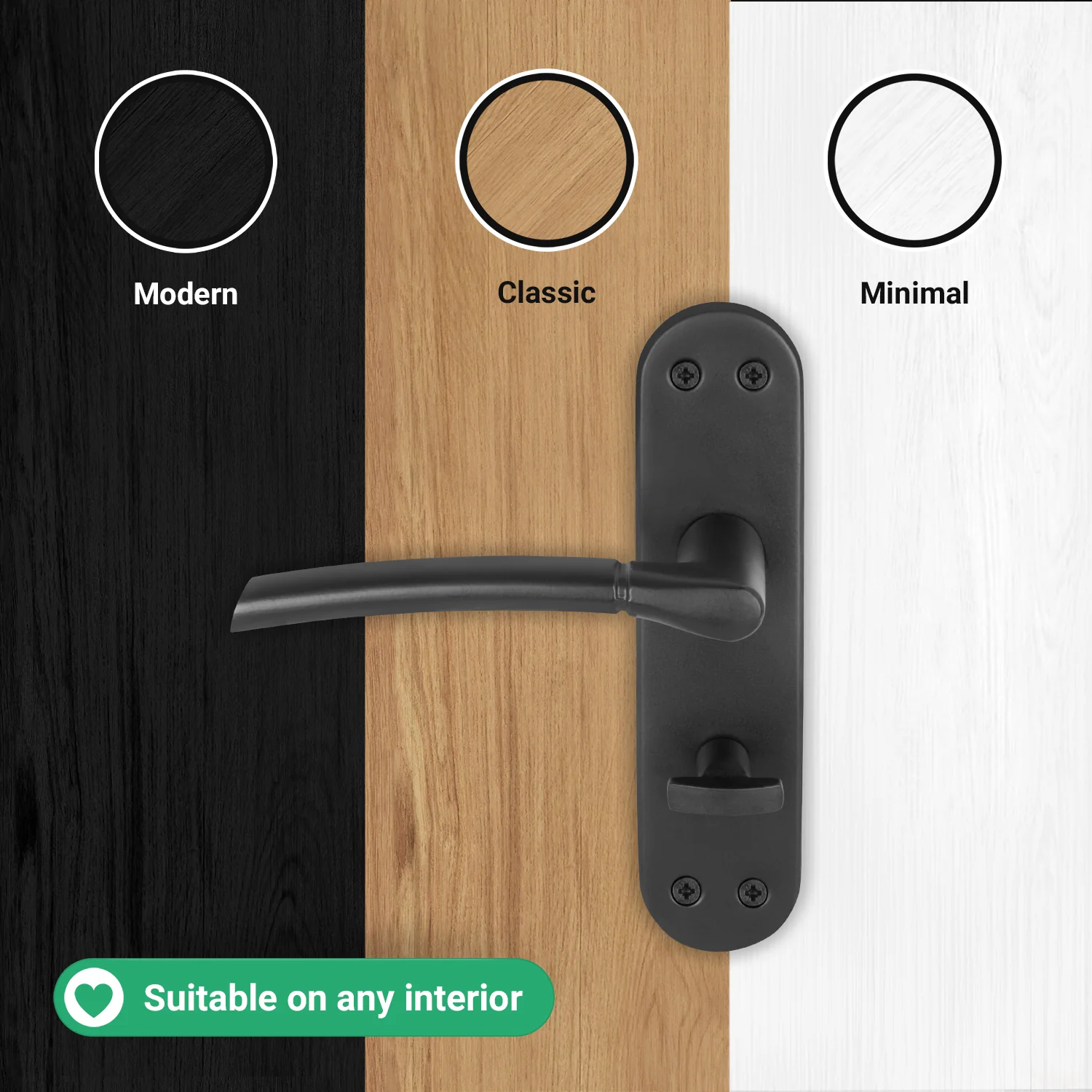 Bosa Matt Black Lever on Backplate Door Handle Pack - 80mm Bathroom Lock - Image 7
