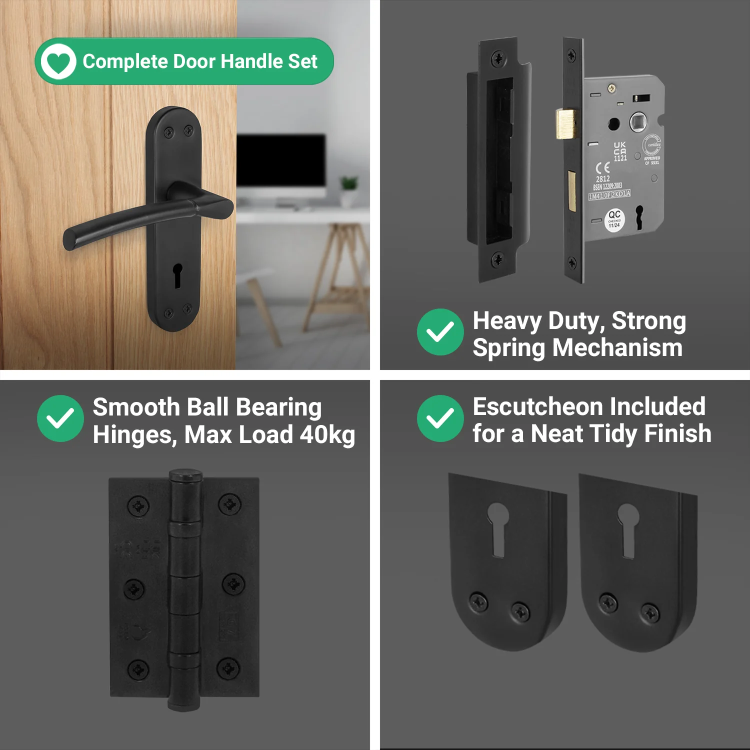 Bosa Matt Black Lever on Backplate Door Handle Pack - 80mm Sashlock - Image 5