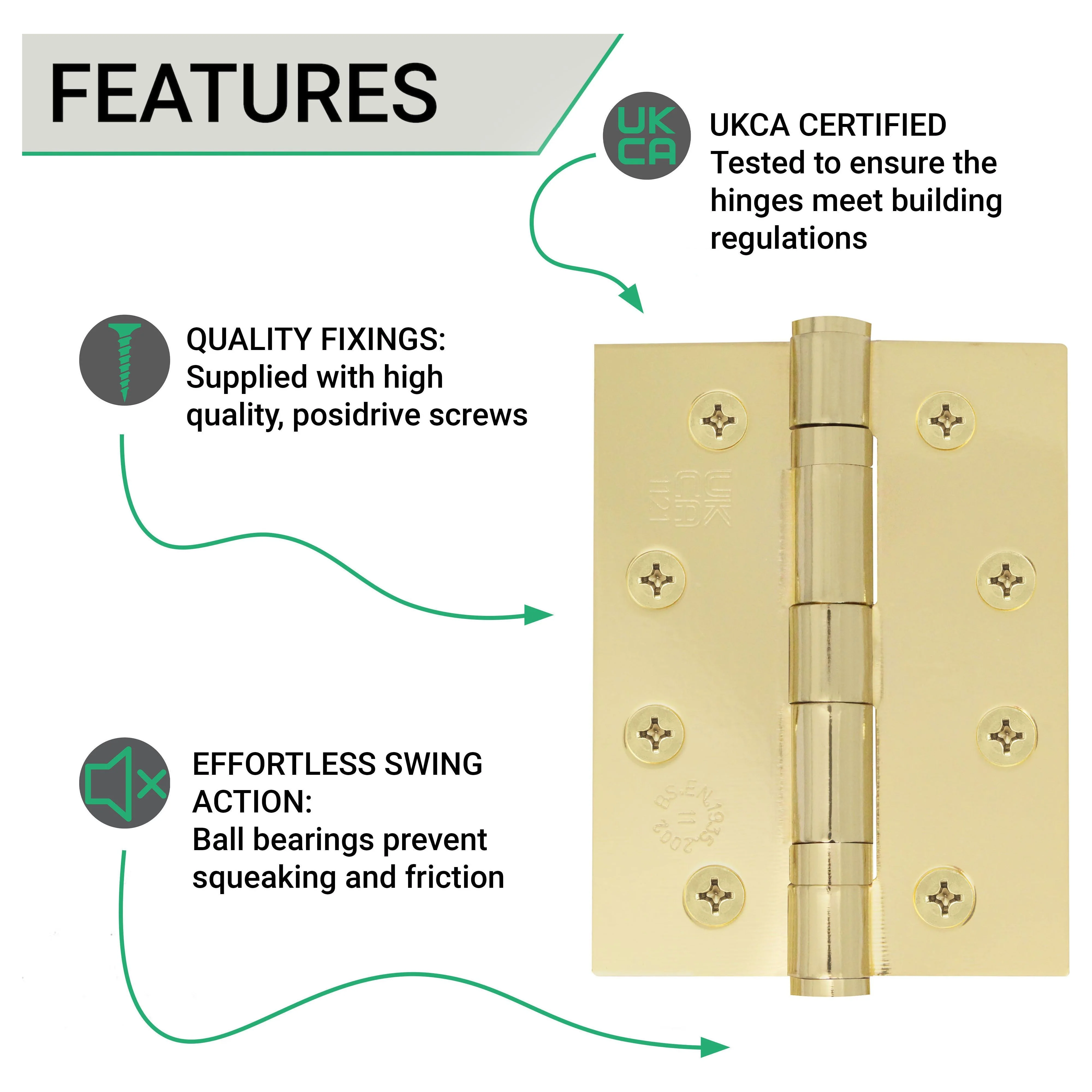 Brass Ball Bearing Raced Hinge - 102x76x3mm - Polished Brass - Image 3