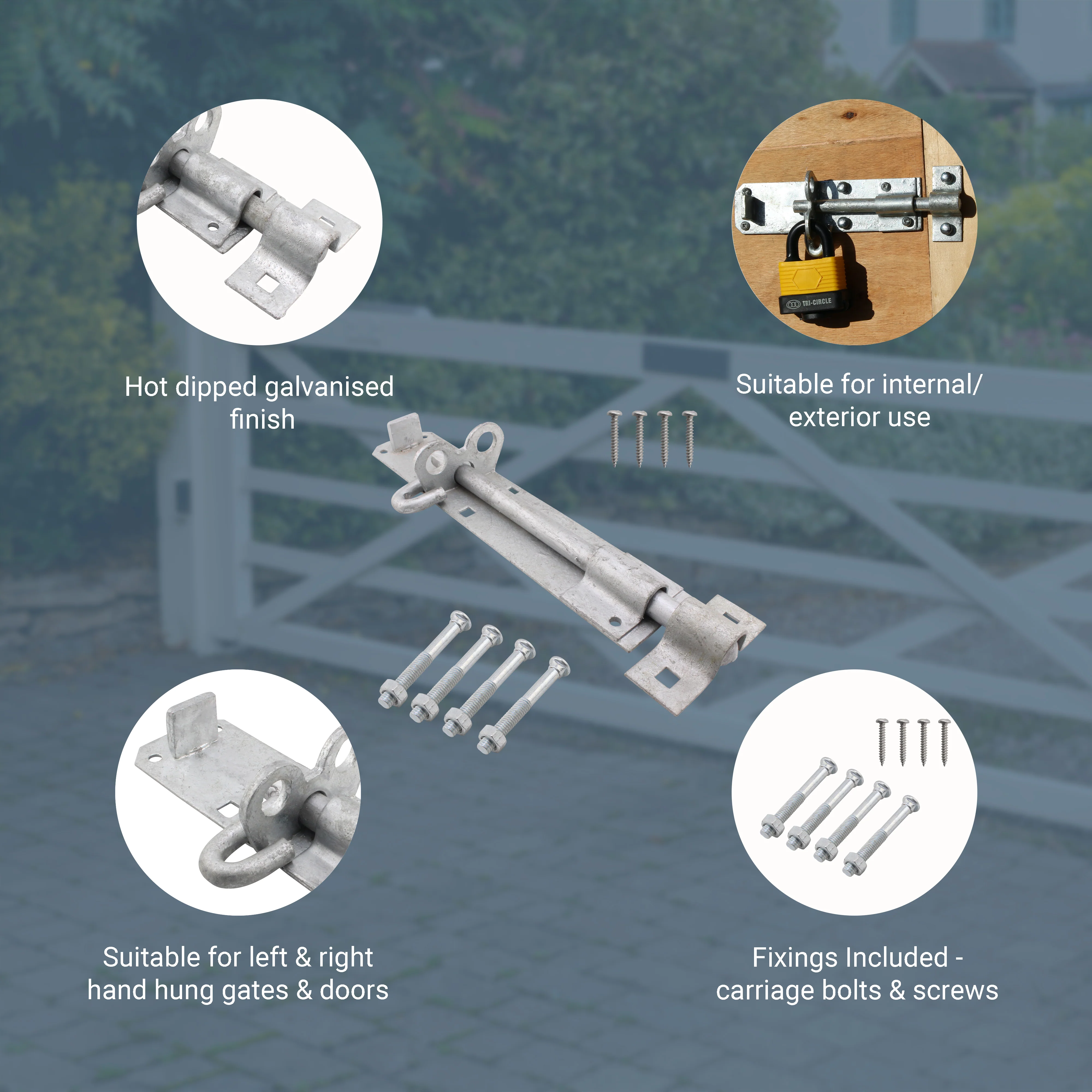 Heavy Duty Brenton Gate Padbolt - 200mm / 8 inch - Galvanised - Image 3