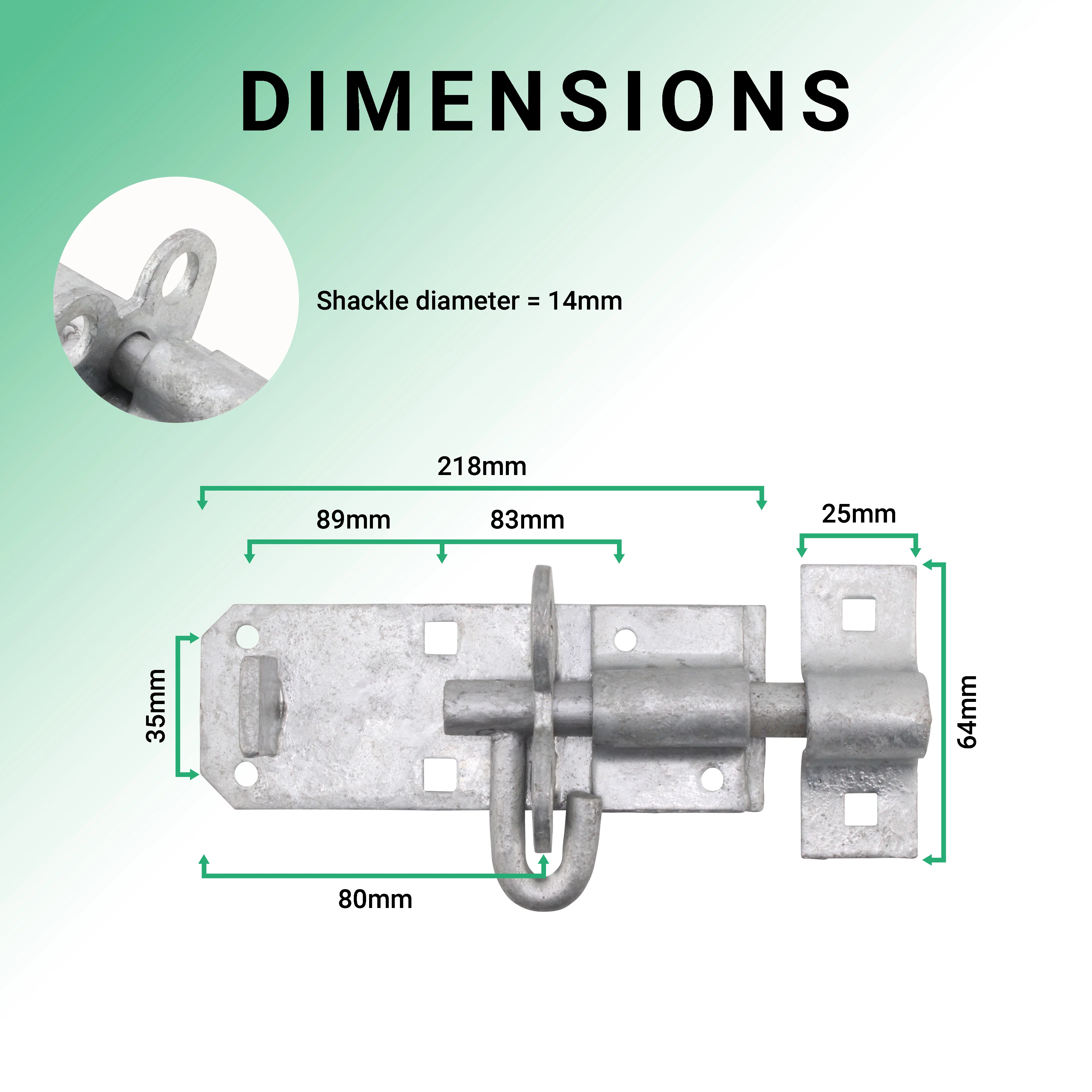 Heavy Duty Brenton Gate Padbolt - 200mm / 8 inch - Galvanised - Image 4