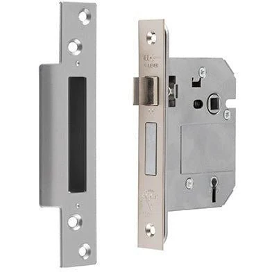 British Standard BS3621 Mortice Sashlock - 64mm Case 44mm Backset - Satin Chrome