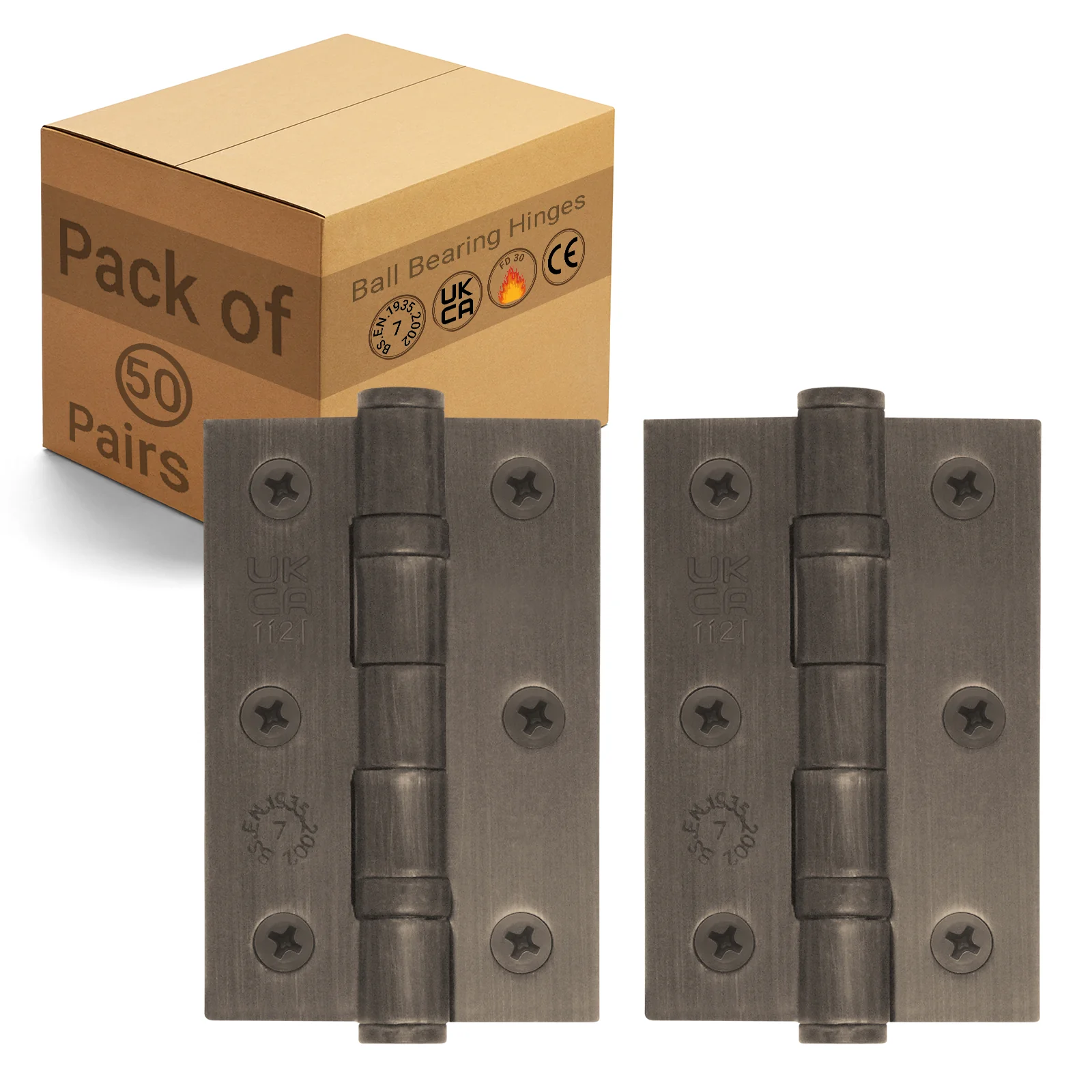 Bronze Fire Door Hinges - 3 Inch/76mm - Grade 7 Steel Ball Bearing - Pack of 50 Pairs