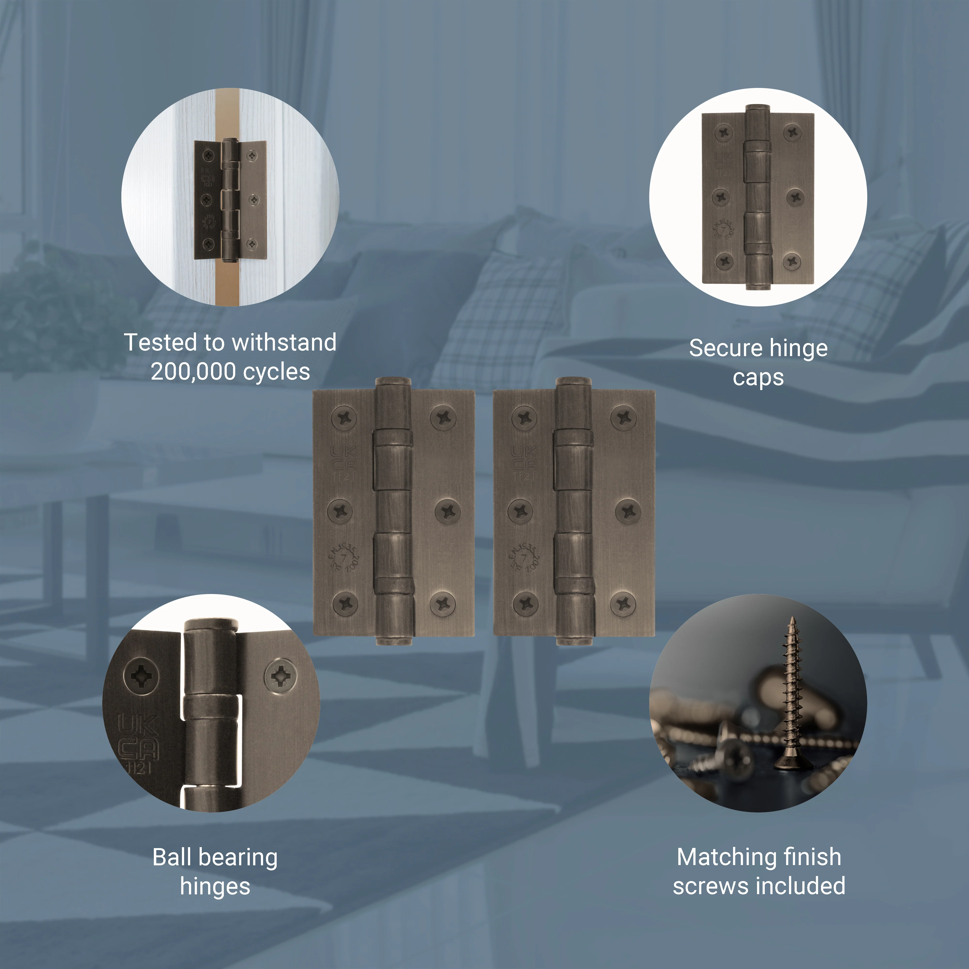 Bronze Fire Door Hinges - 3 Inch/76mm - Grade 7 Steel Ball Bearing - Pair - Image 4