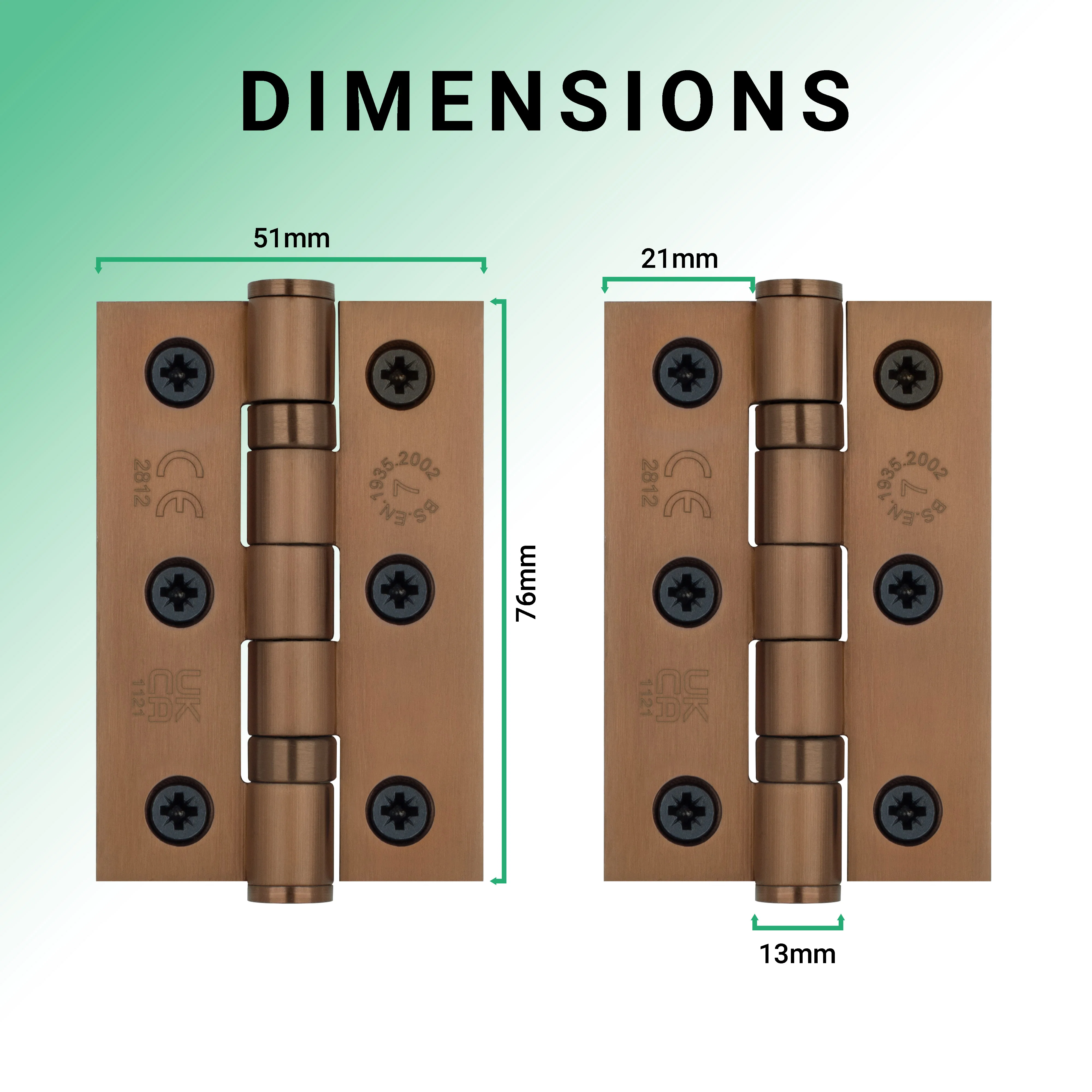 Bronze Fire Door Hinges - 3 Inch/76mm - Grade 7 Steel Ball Bearing - Pair - Image 2