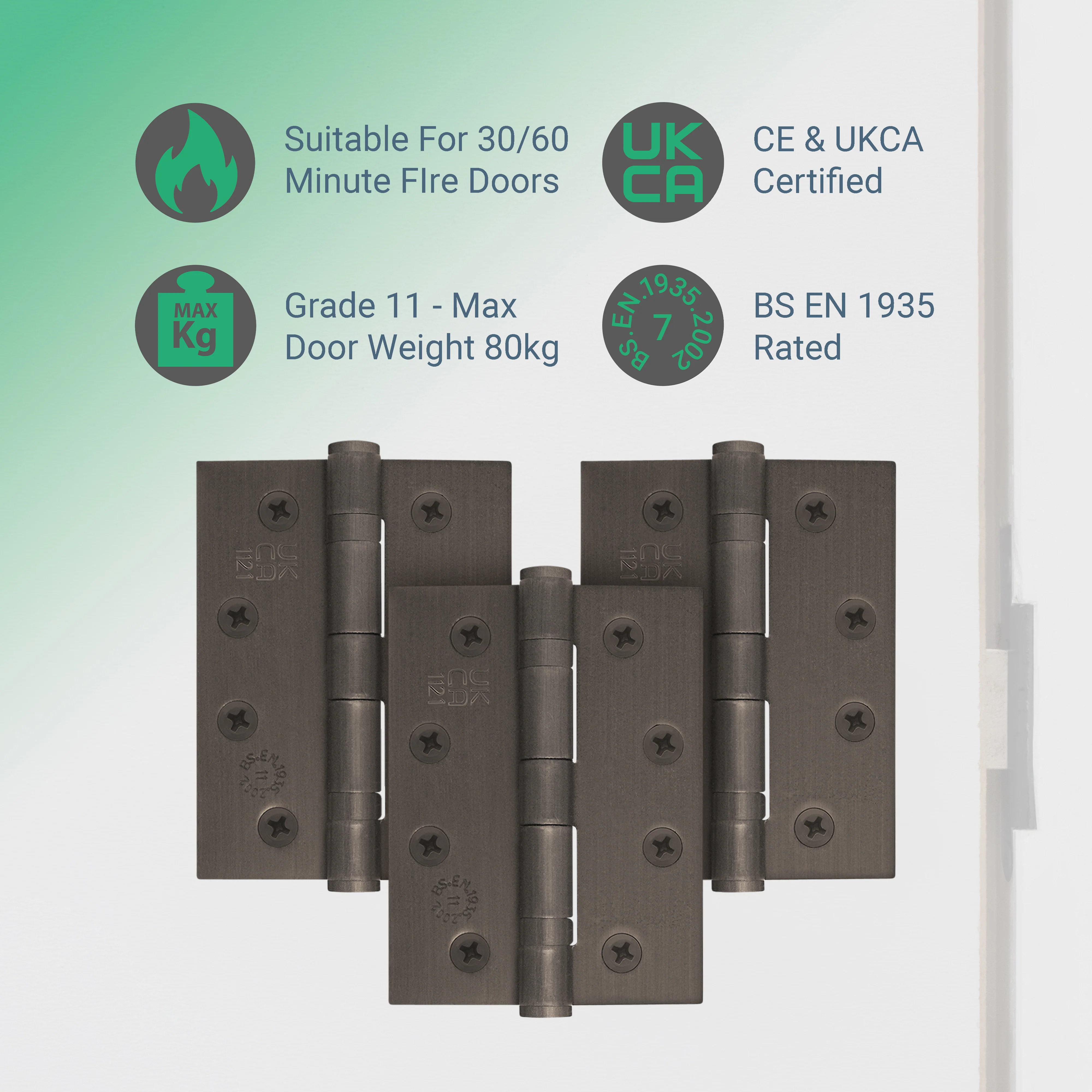 Bronze Fire Door Hinges – 4 Inch/102mm – Grade 11 Steel Ball Bearing – Pack of 3 Hinges - Image 2