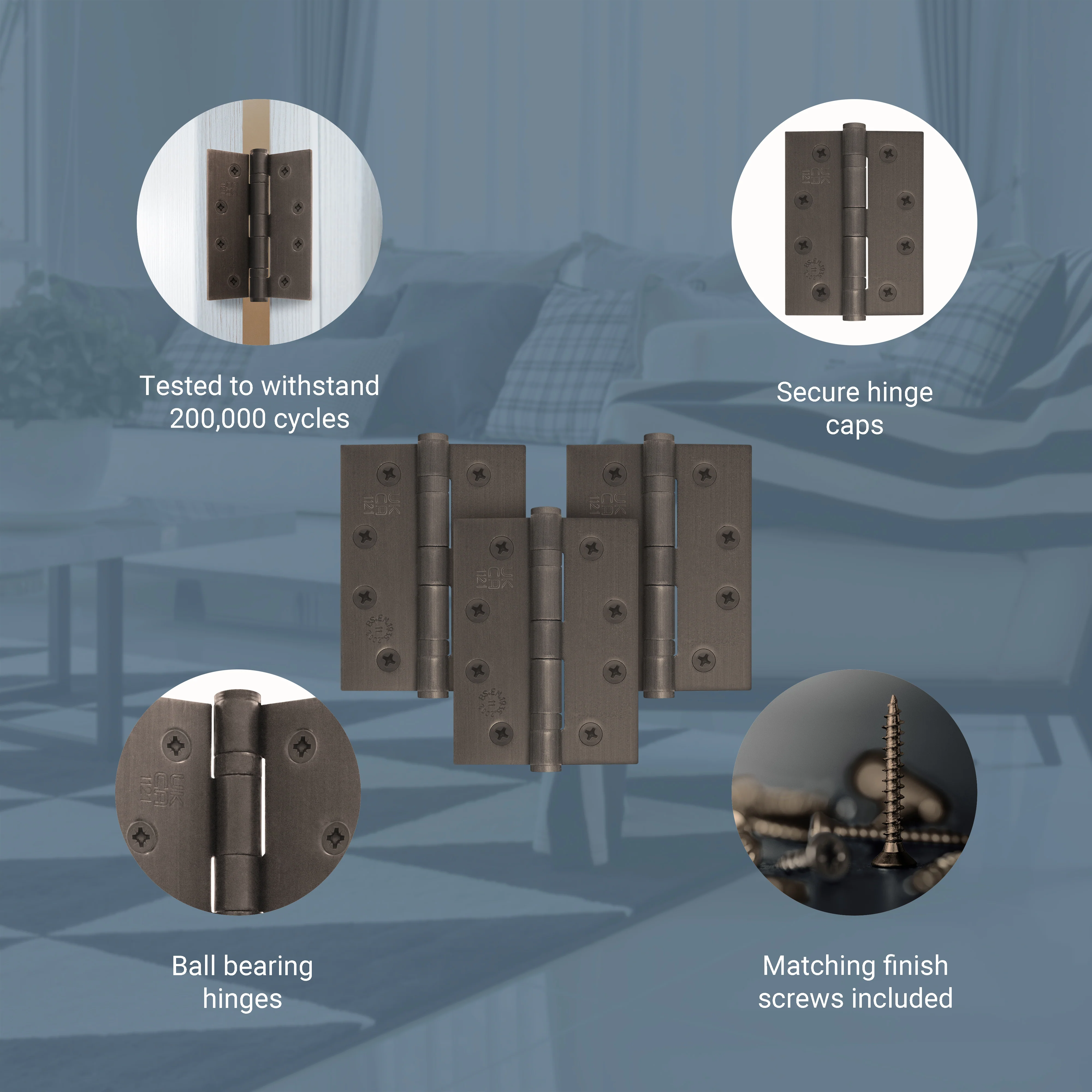 Bronze Fire Door Hinges – 4 Inch/102mm – Grade 11 Steel Ball Bearing – Pack of 3 Hinges - Image 4