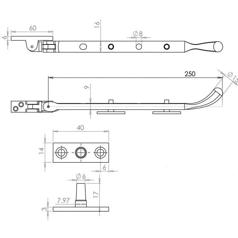 Bulb End Casement Window Stay - 250mm - Polished Chrome - Image 2