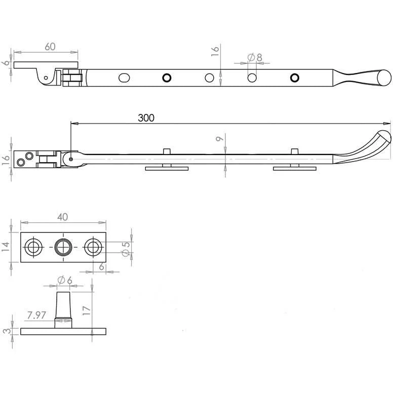 Bulb End Casement Window Stay - 305mm - Polished Chrome - Image 2