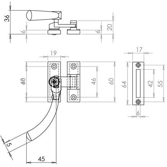 Bulb End Casement Window Fastener - 125x19mm - Satin Chrome - Image 2