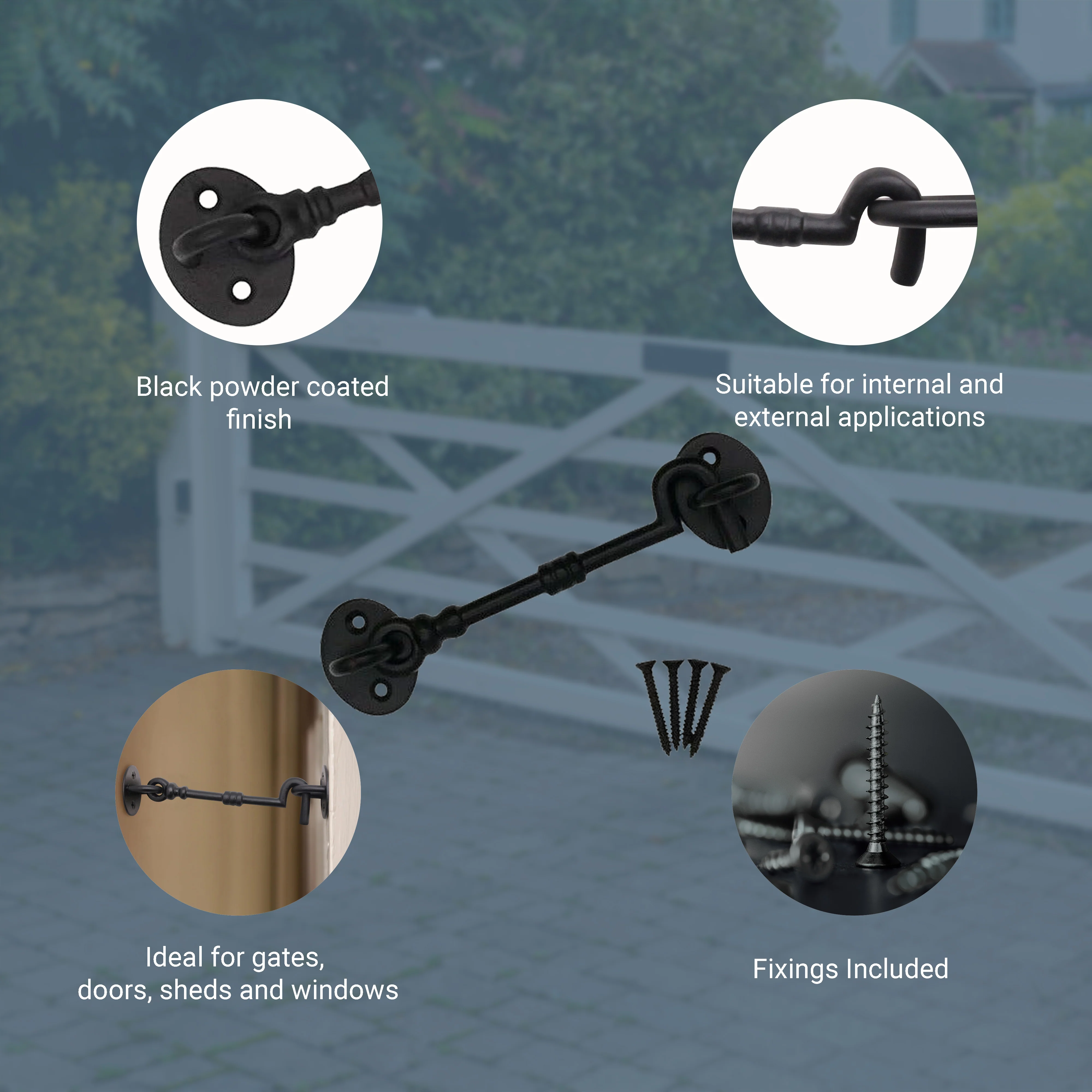 Heavy Duty Cabin Hook and Eye - 200mm - Black - Image 4
