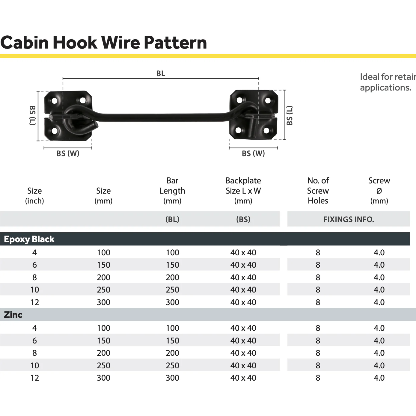 Cabin Hook - Wire Pattern - 250mm - Zinc - Image 2