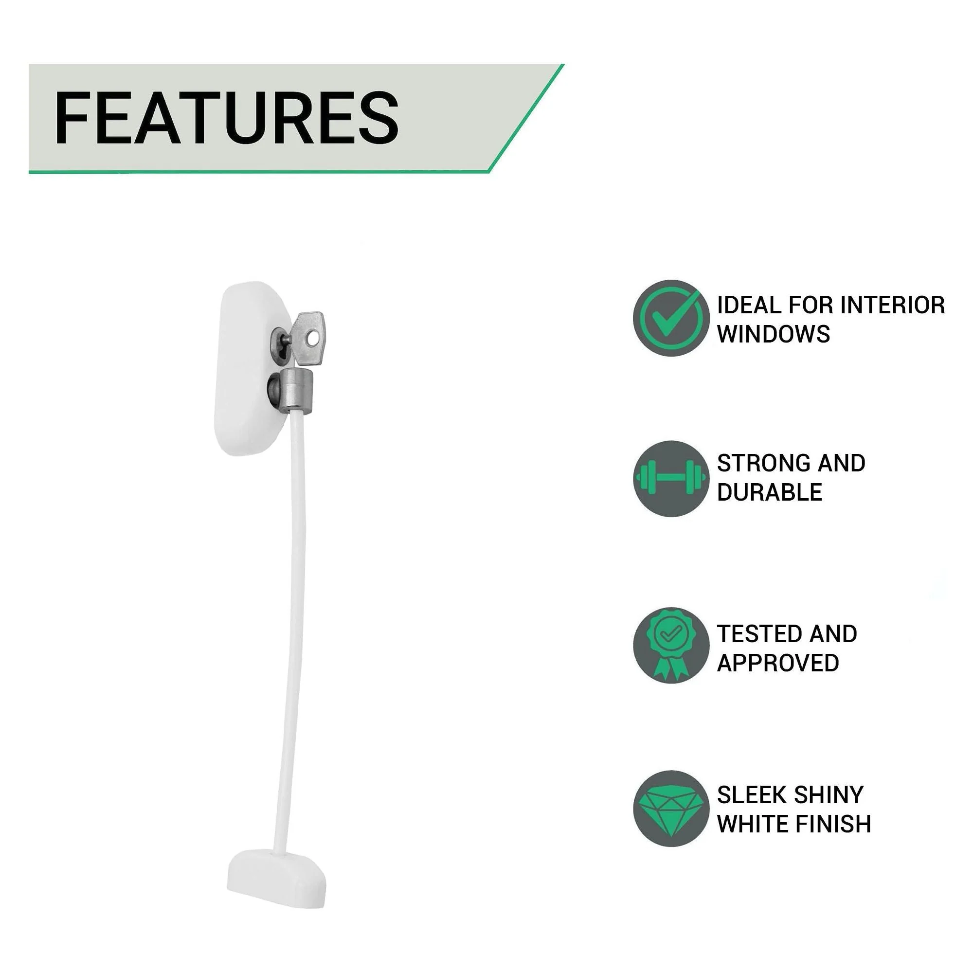 Cable Window Restrictor Mk2 With Fixings - 200mm - White - Image 2