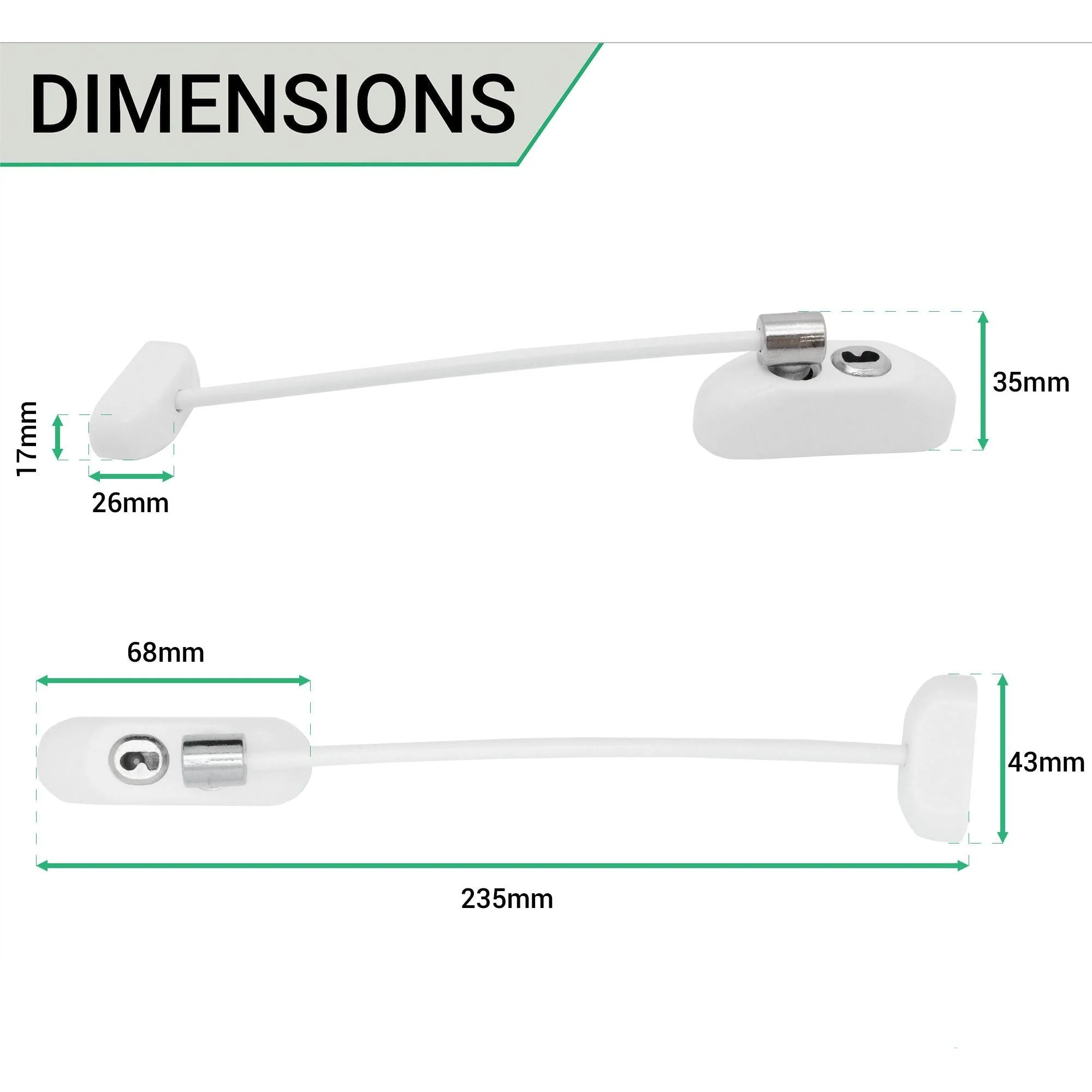 Cable Window Restrictor Mk2 With Fixings - 200mm - White - Image 3
