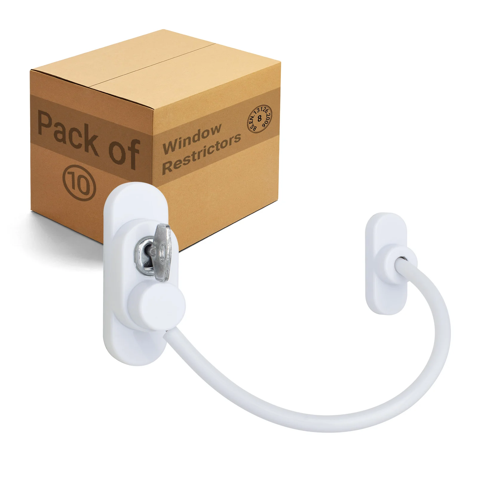Cable Window Restrictor Safety Lock for Timber or UPVC With Keys - 200mm - White - Pack of 10