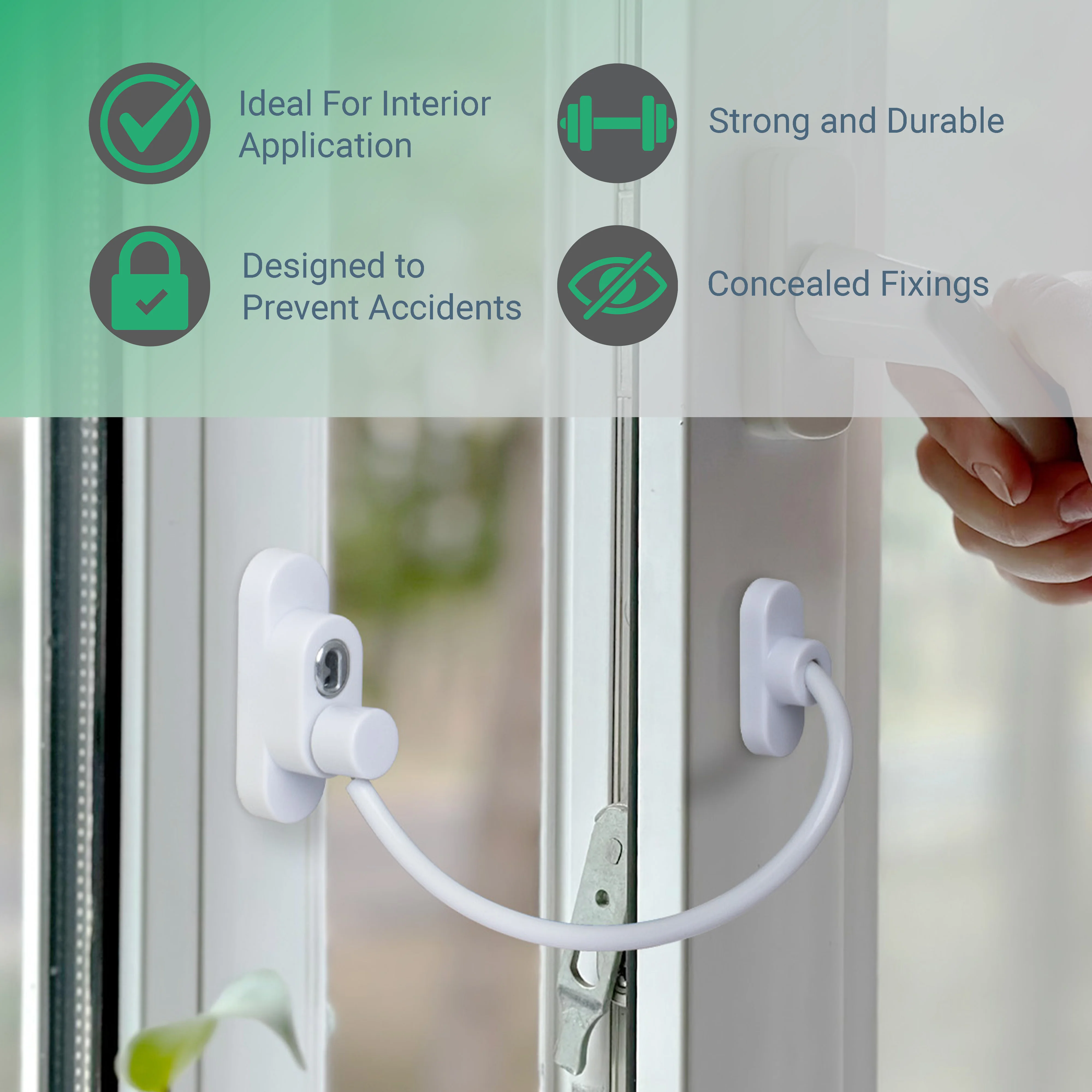Cable Window Restrictor Safety Lock for Timber or UPVC With Keys - 200mm - White - Pack of 10 - Image 2