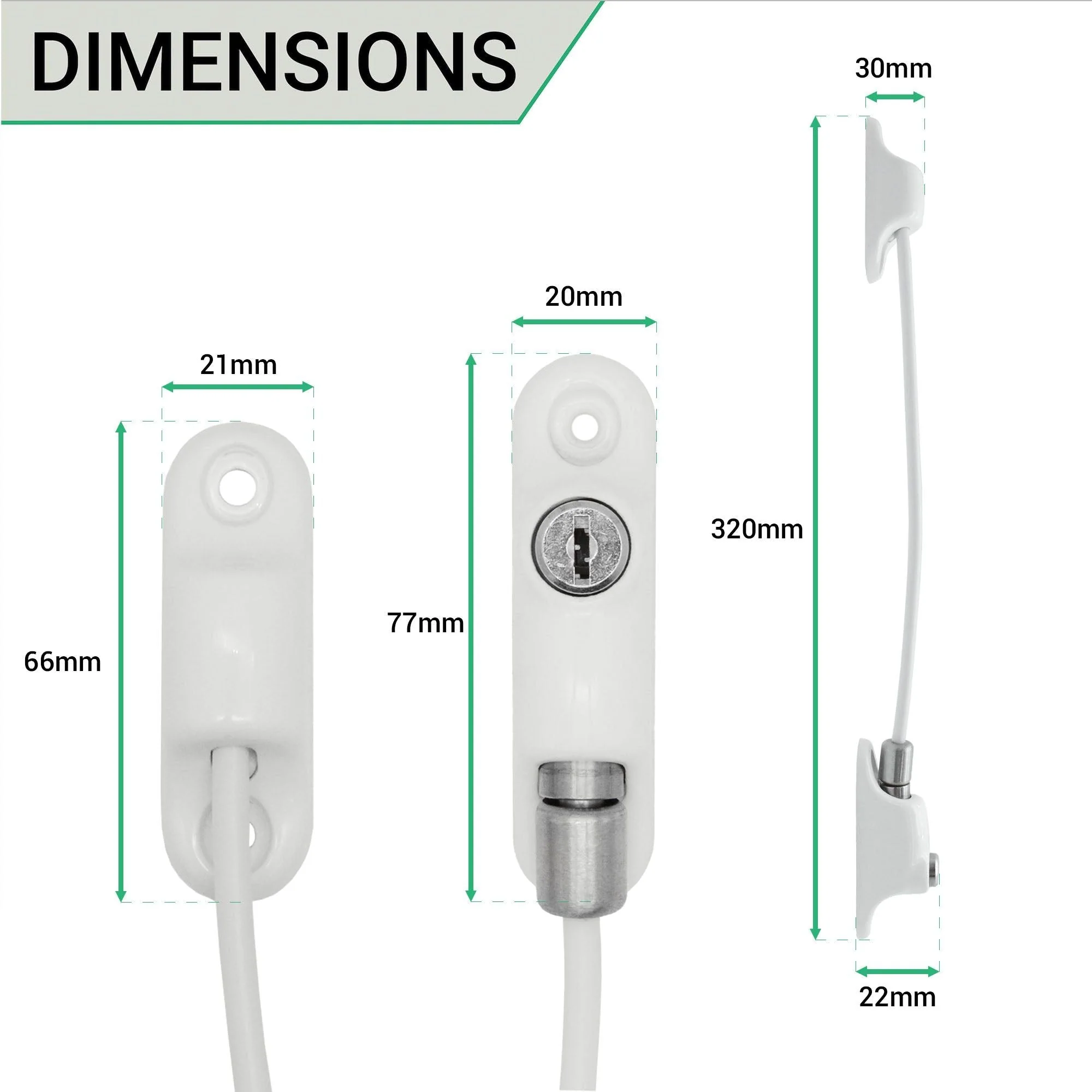 Cable Window Restrictor With Fixings - BS EN 1435 Tested - White - Image 3