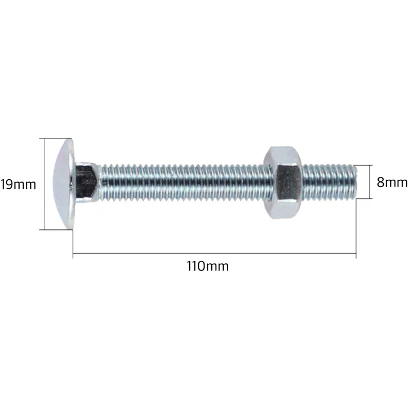 Carriage Bolt & Hex Nut - BZP M8 x 110 Pack of 3 PCS - Image 2