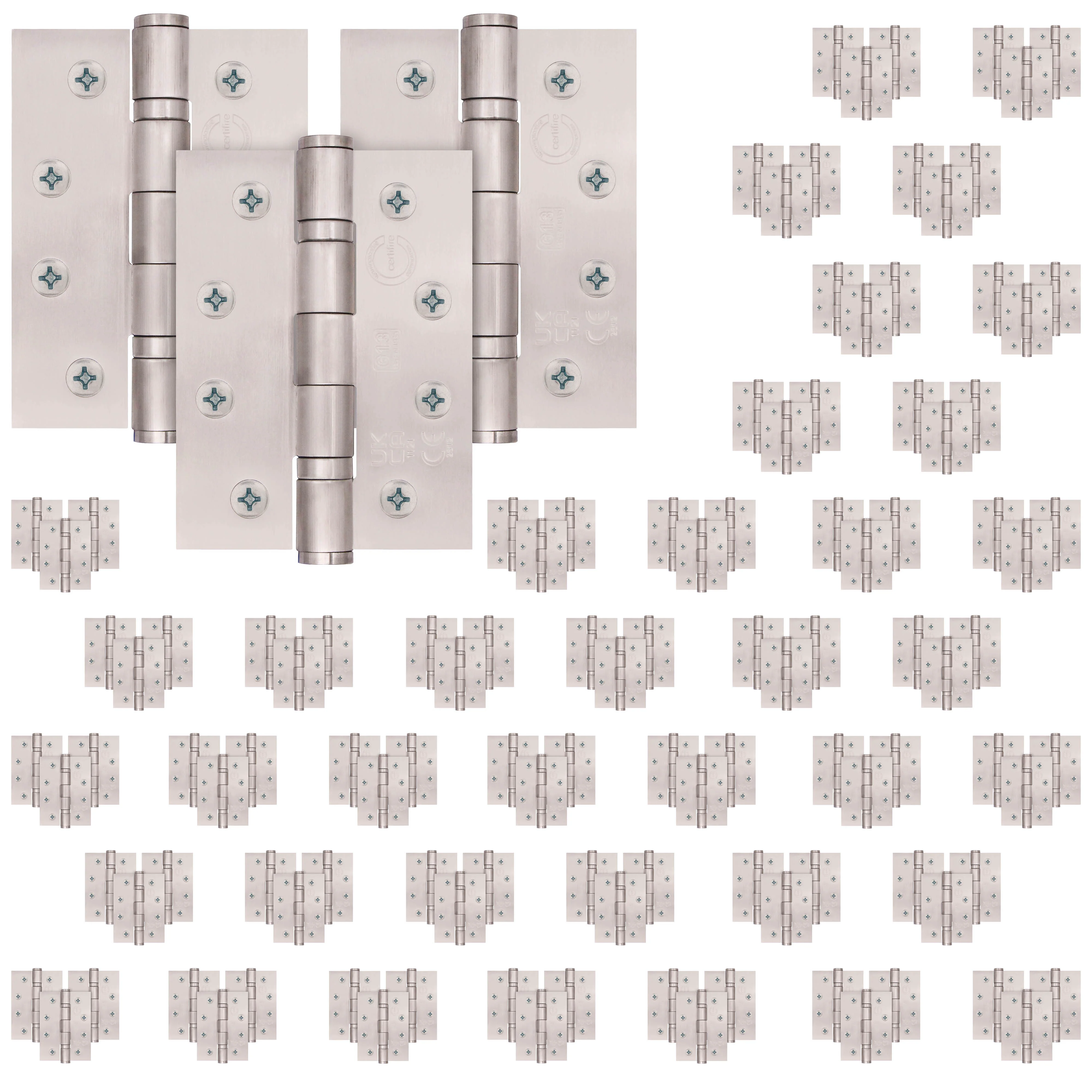 Case 40 Packs of 3 Fire Door Hinges 4" Stainless Steel Grade 13 Square Corner - 102x76x3mm