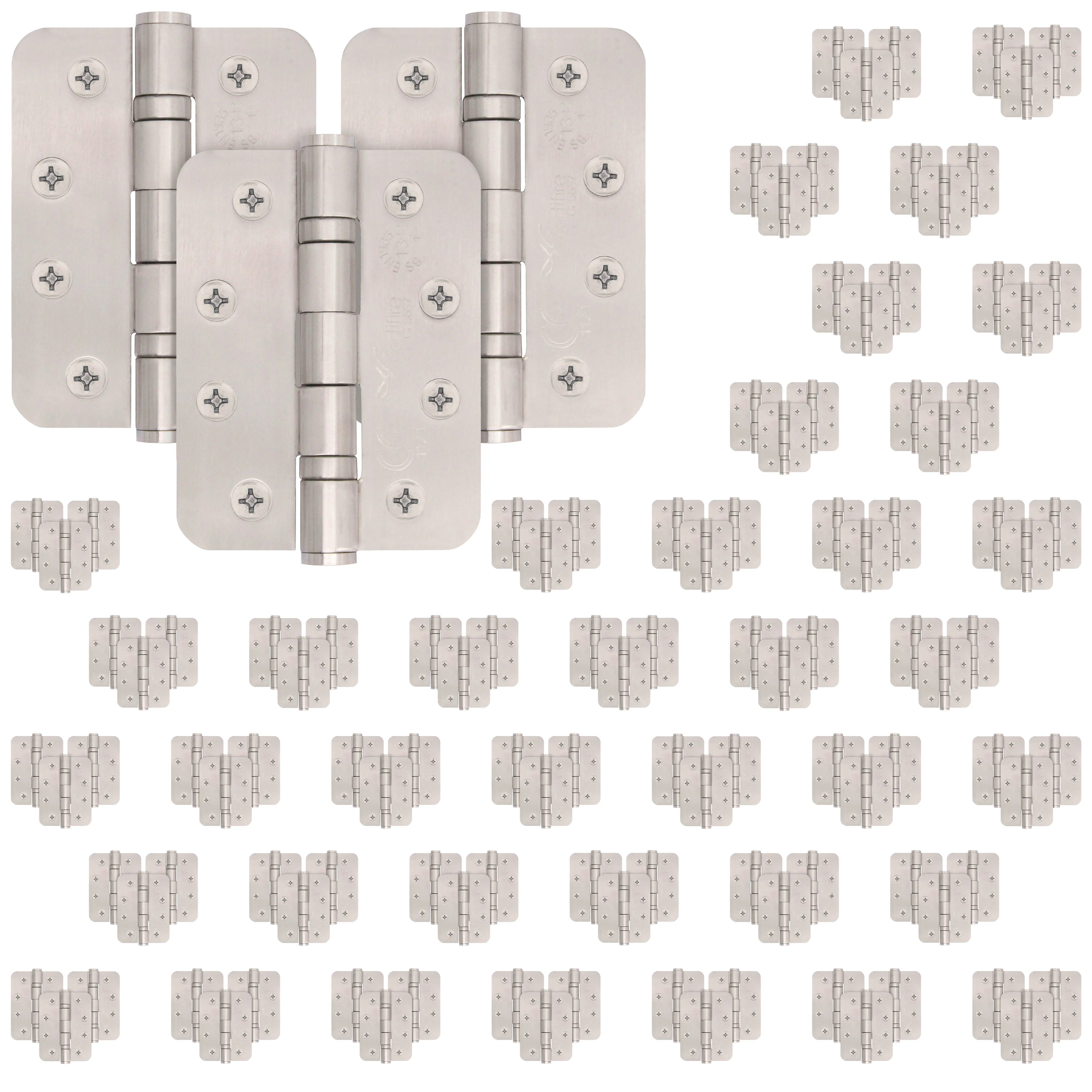 Case 40 Packs of 3 Fire Door Hinges 4" Stainless Steel Grade 13 Radius Corner - 102x76x3mm