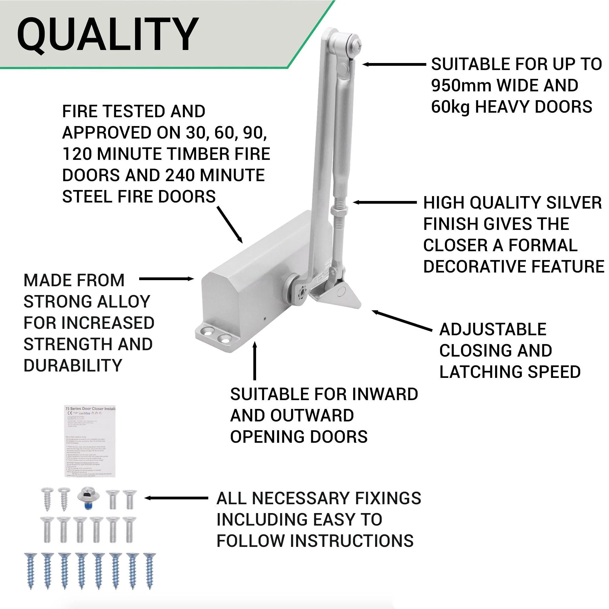 Trade Pack of 10 Fire Door Closer - Fixed Power Size 3 - Door Weight To 60kg - CE Marked - Standard Duty - Image 6