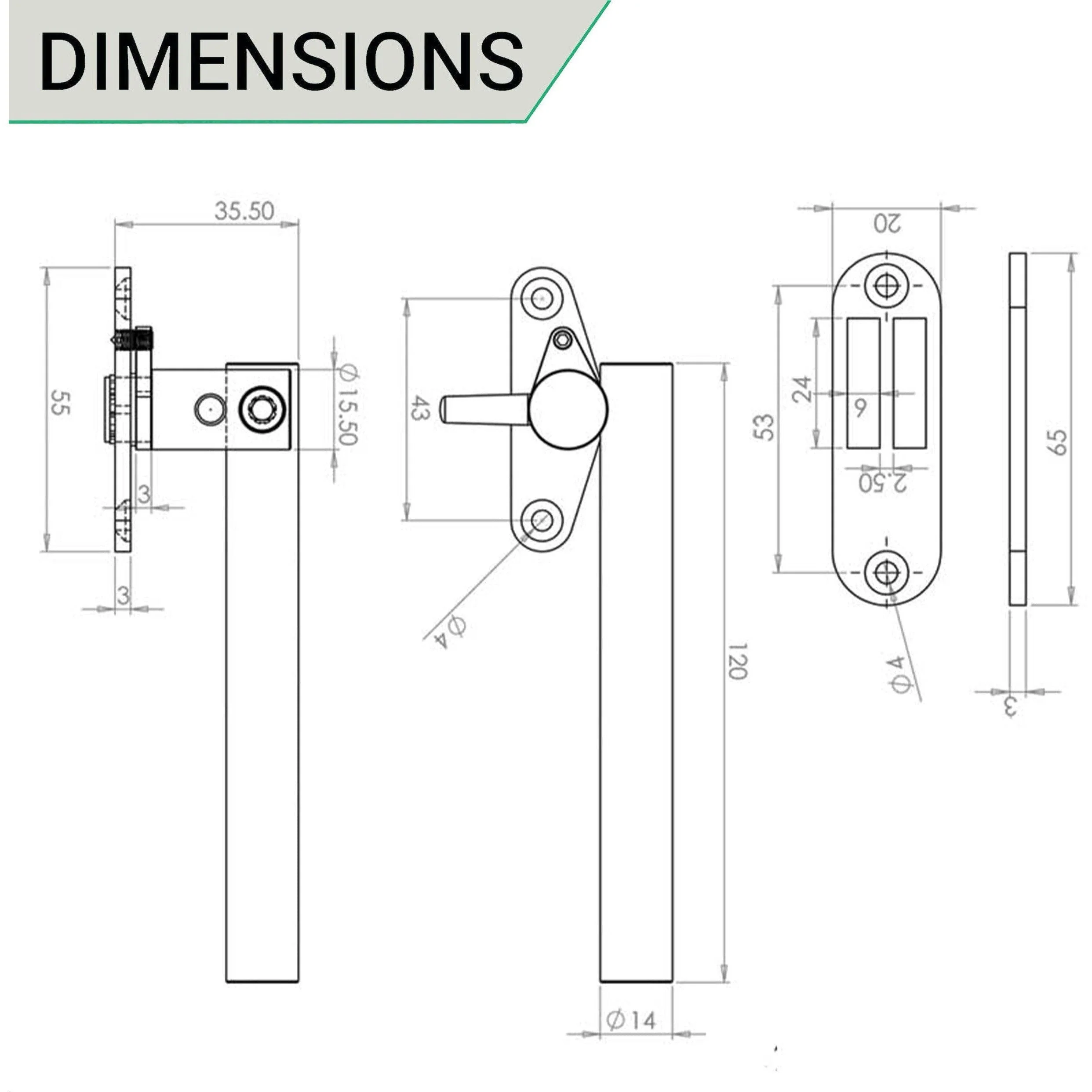 Casement Window Fastener Mortice Plate - Left Hand - Stainless Steel - Image 3