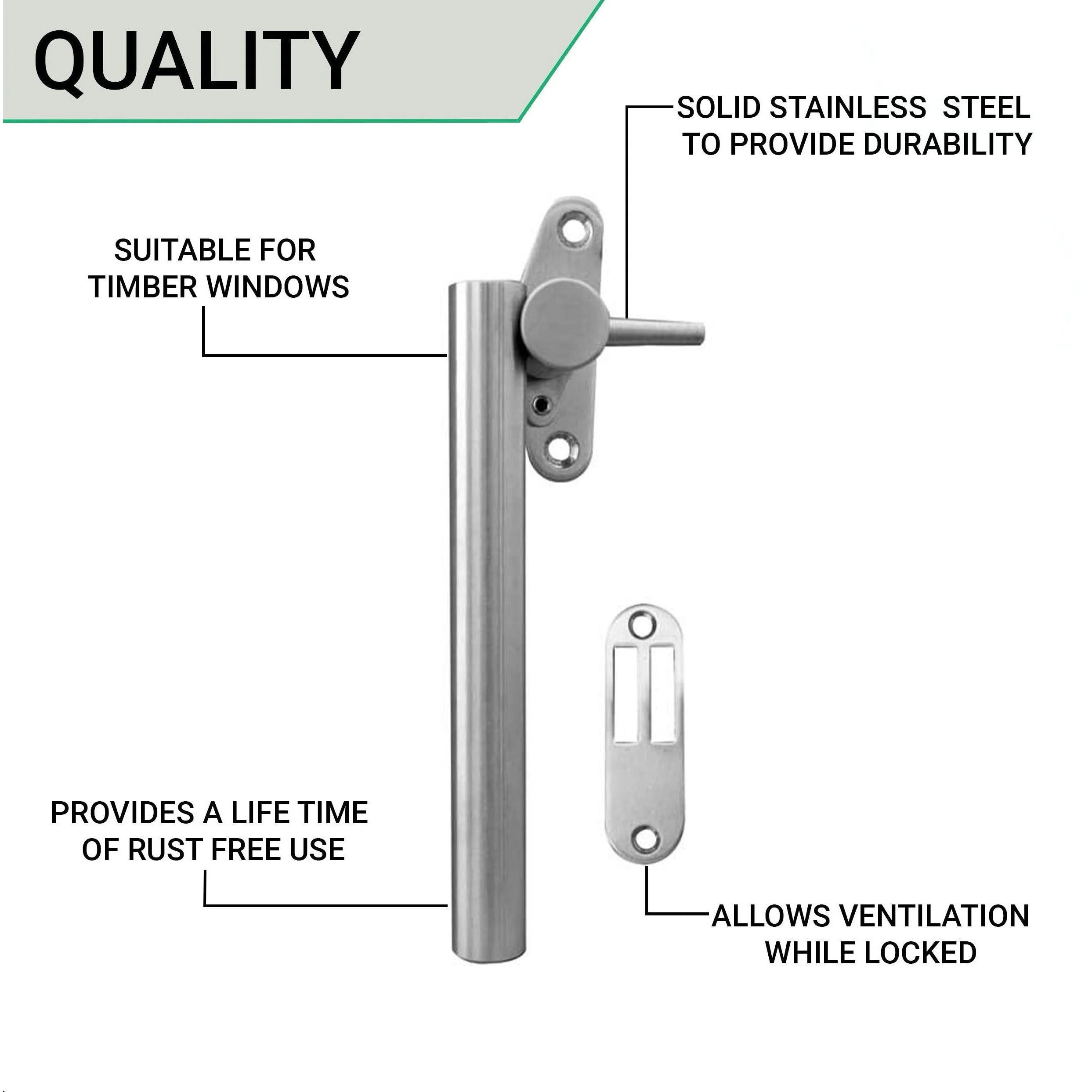Casement Window Fastener Mortice Plate - Left Hand - Stainless Steel - Image 4