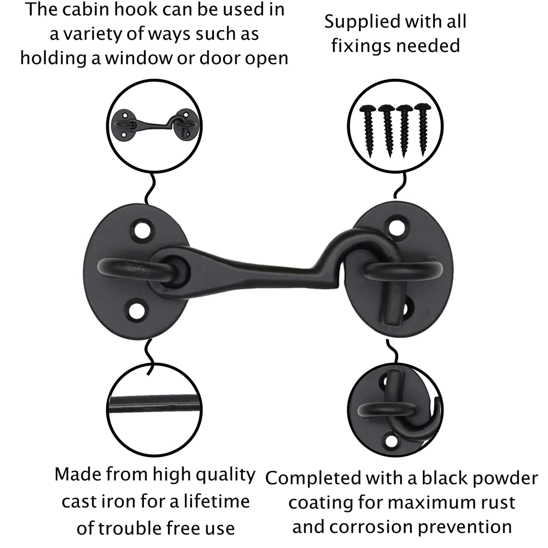 QUALITY Cast Iron Cabin Hook - 10 inch - Black - Image 4