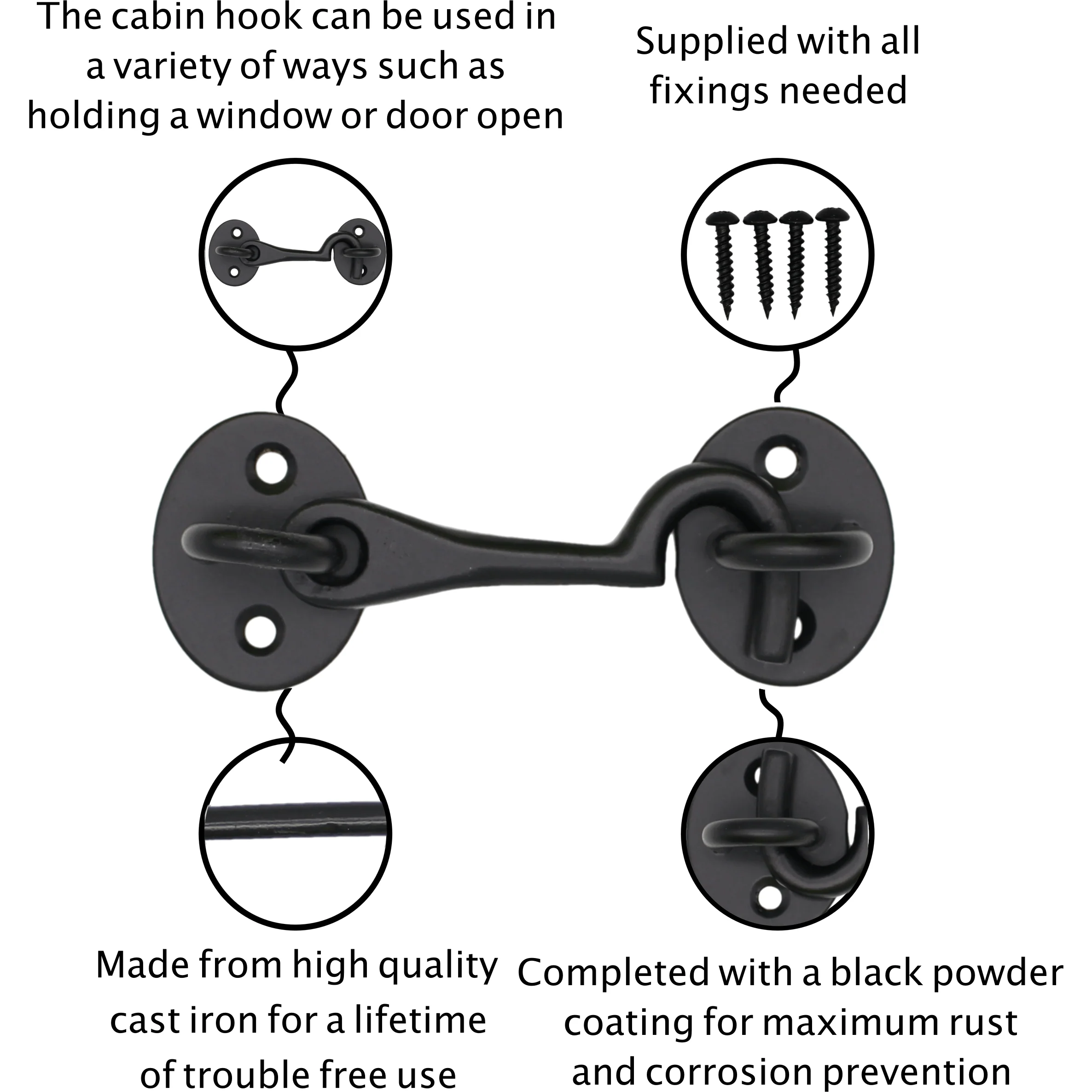 QUALITY Cast Iron Cabin Hook - 4 inch - Black - Image 4