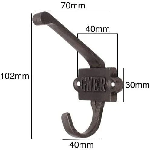 Cast Iron Double Coat Hook GNER Vintage Railway Hand Forged Self Coloured with Screws - Image 3