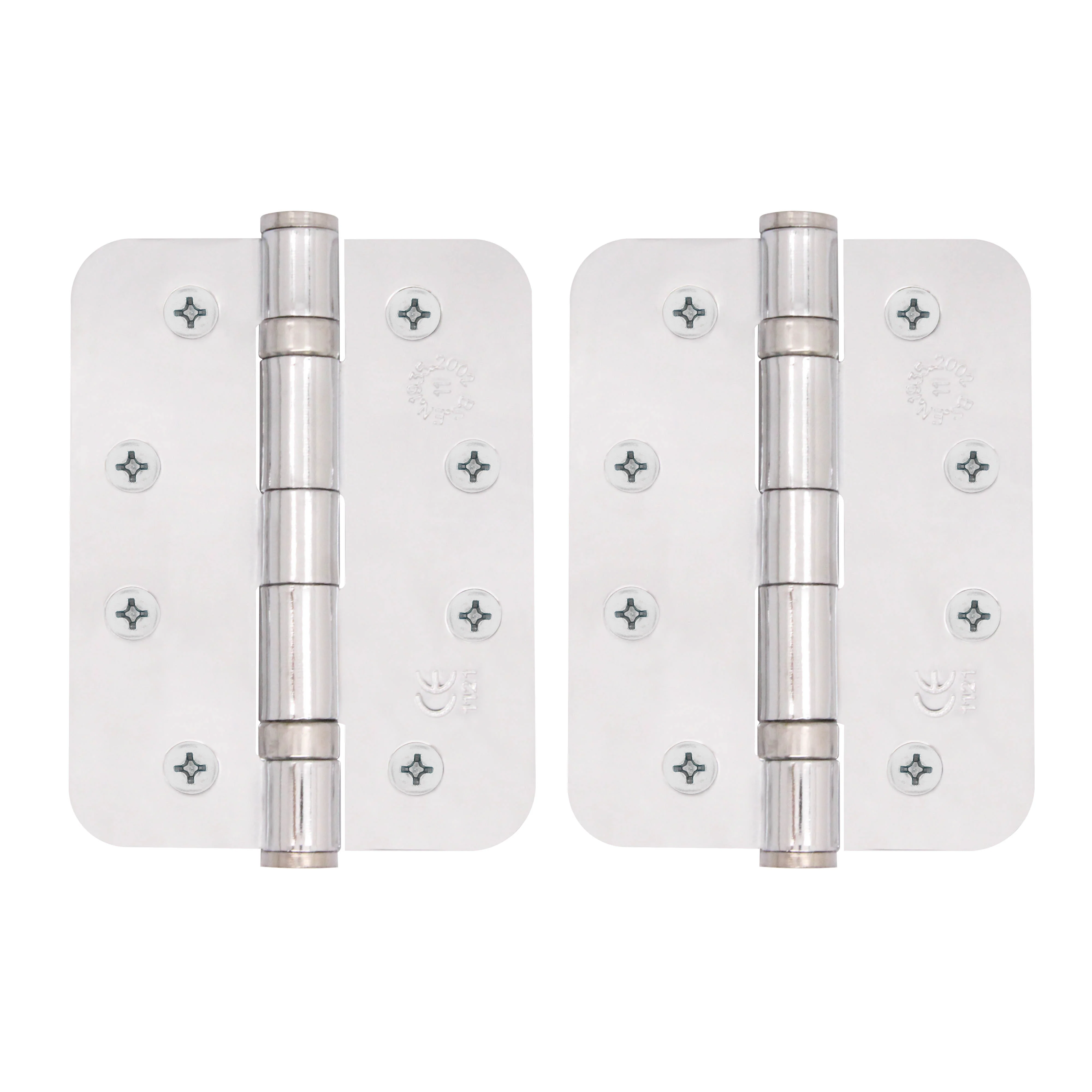 Polished Chrome Fire Door Hinges – 4 Inch/102mm – Grade 11 Steel Ball Bearing – Pack 2 - Radius