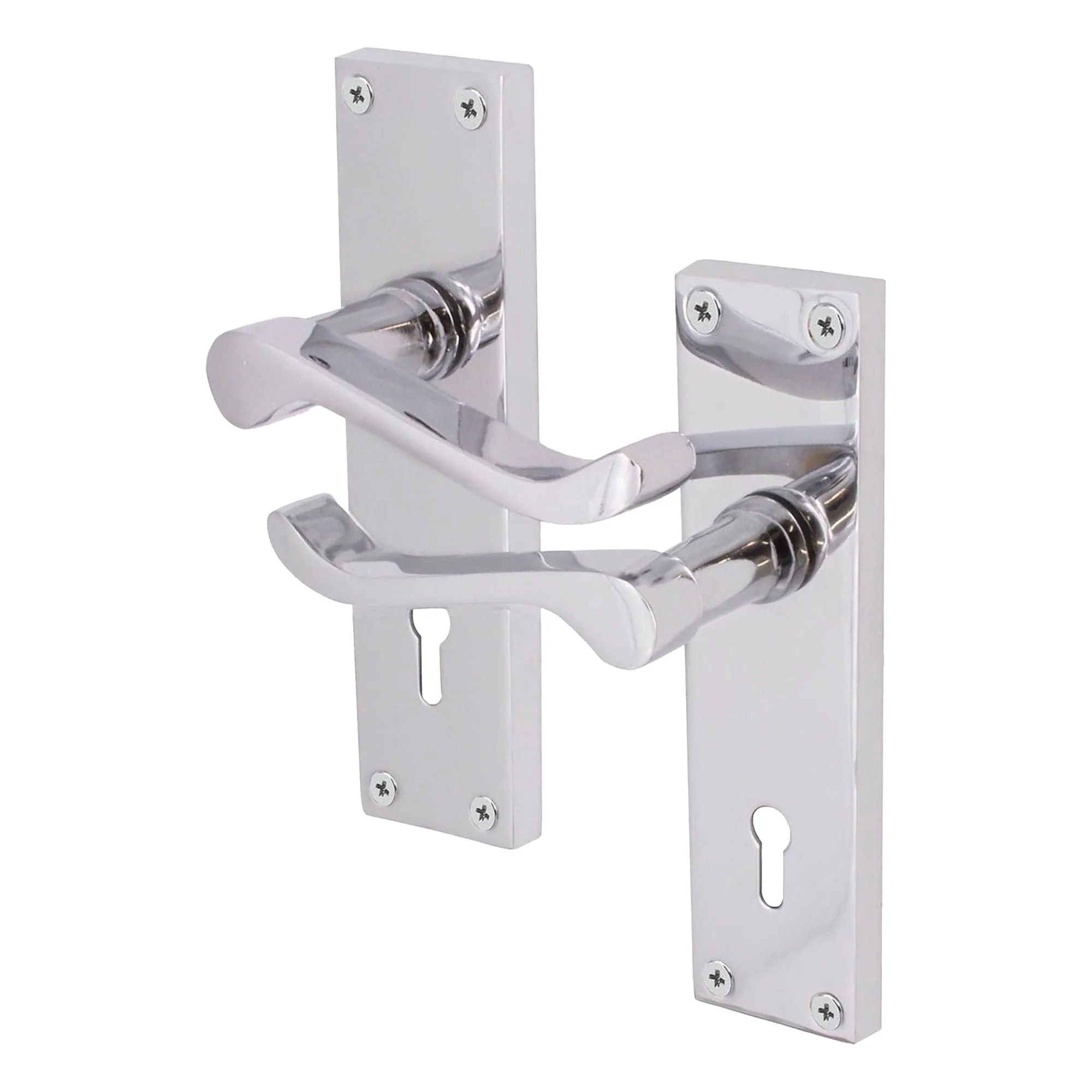 Victorian Scroll Polished Chrome Lever Door Handle Pack - BS3621 5 Lever Lock - Image 2