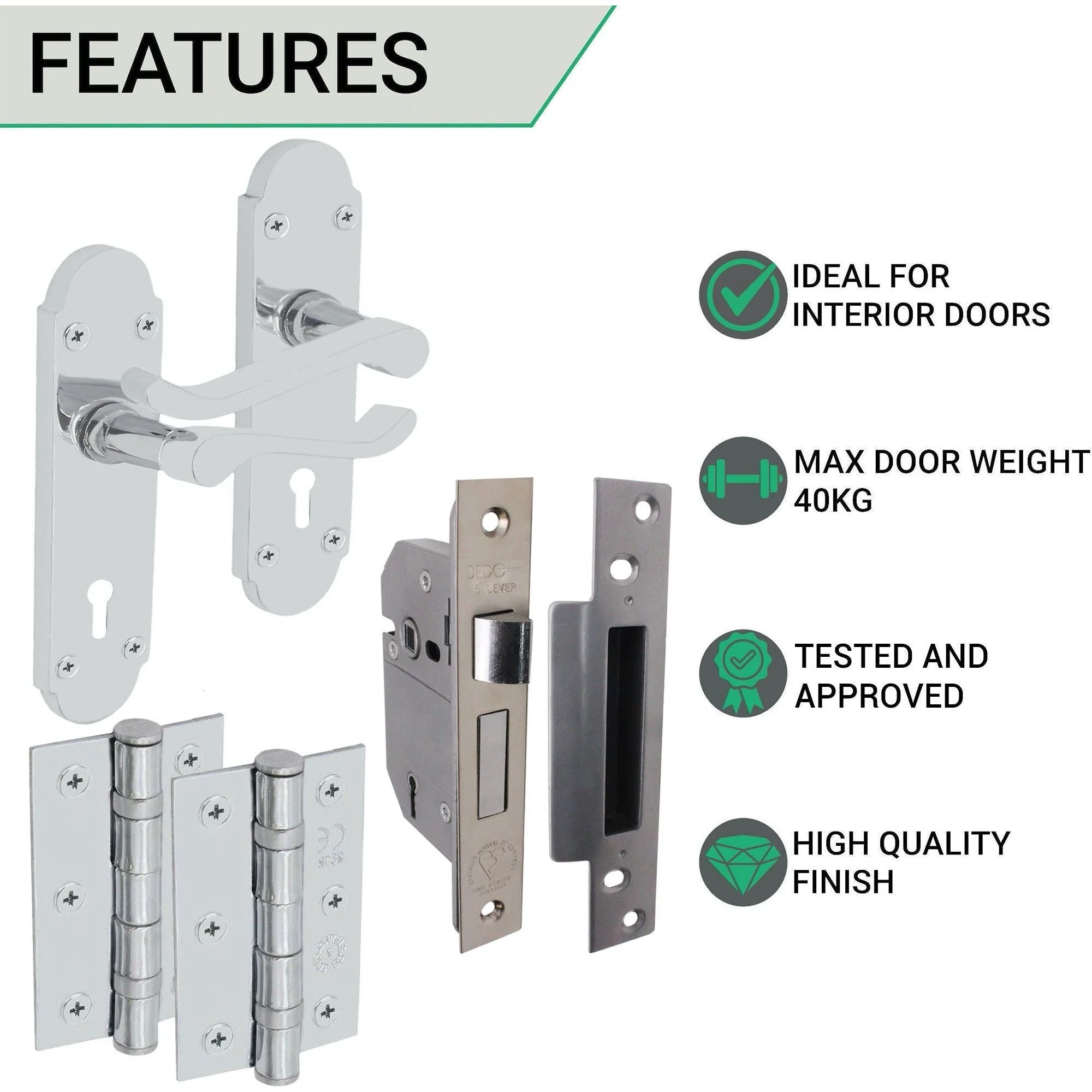 Victorian Rectory Polished Chrome Lever Door Handle Pack - BS3621 5 Lever Lock - Image 3