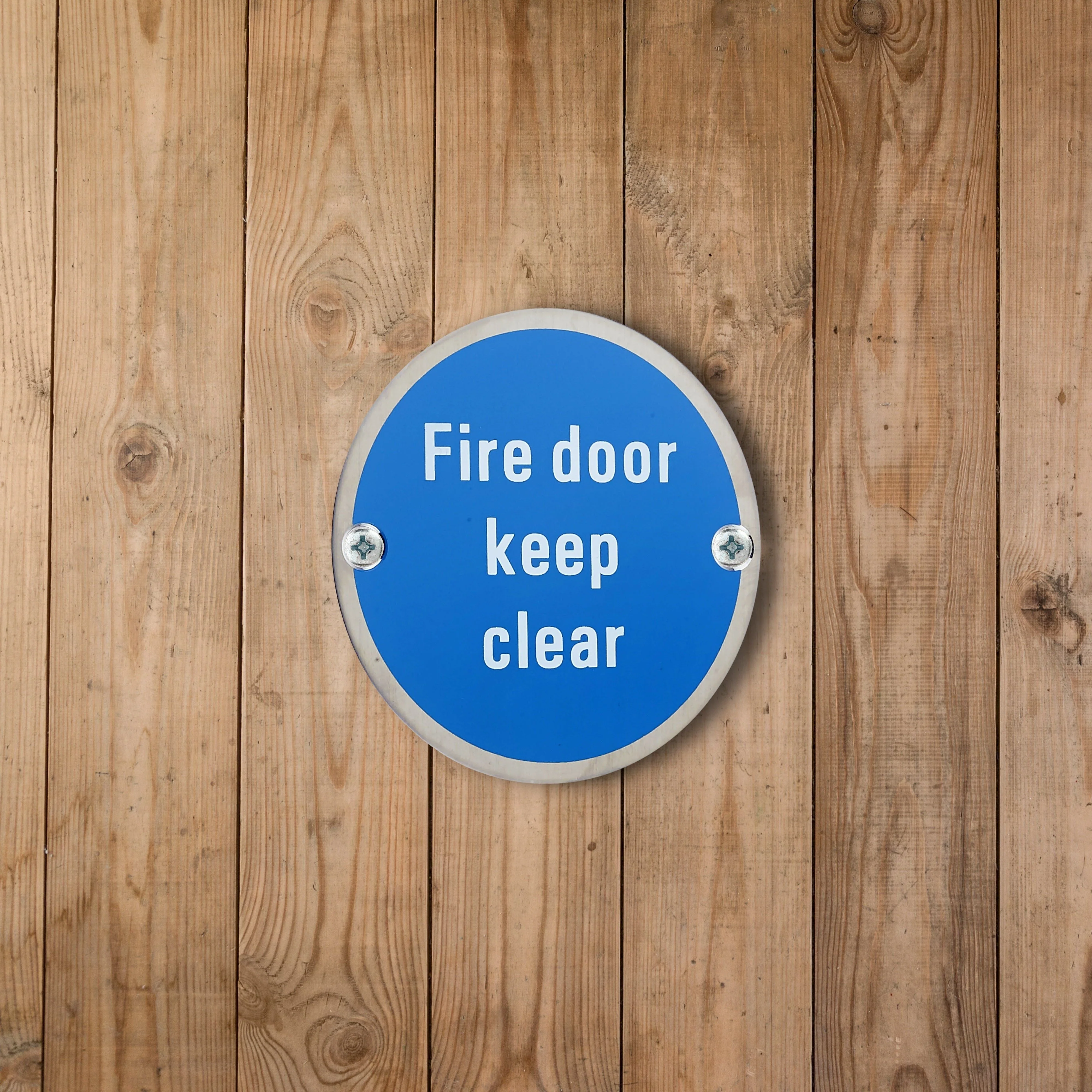 Circular Disc Fire Door Signage - 76mm x 1.5mm - Screw Fixed - Fire Door Keep Clear - Image 4
