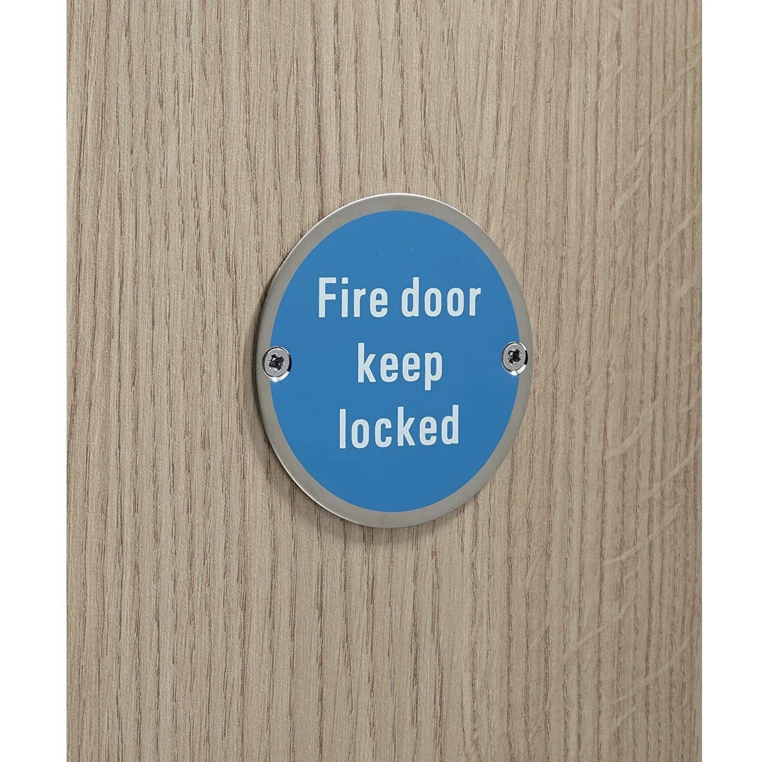 Circular Disc Fire Door Signage - 76mm x 1.5mm - Screw Fixed - Fire Door Keep Locked - Image 4