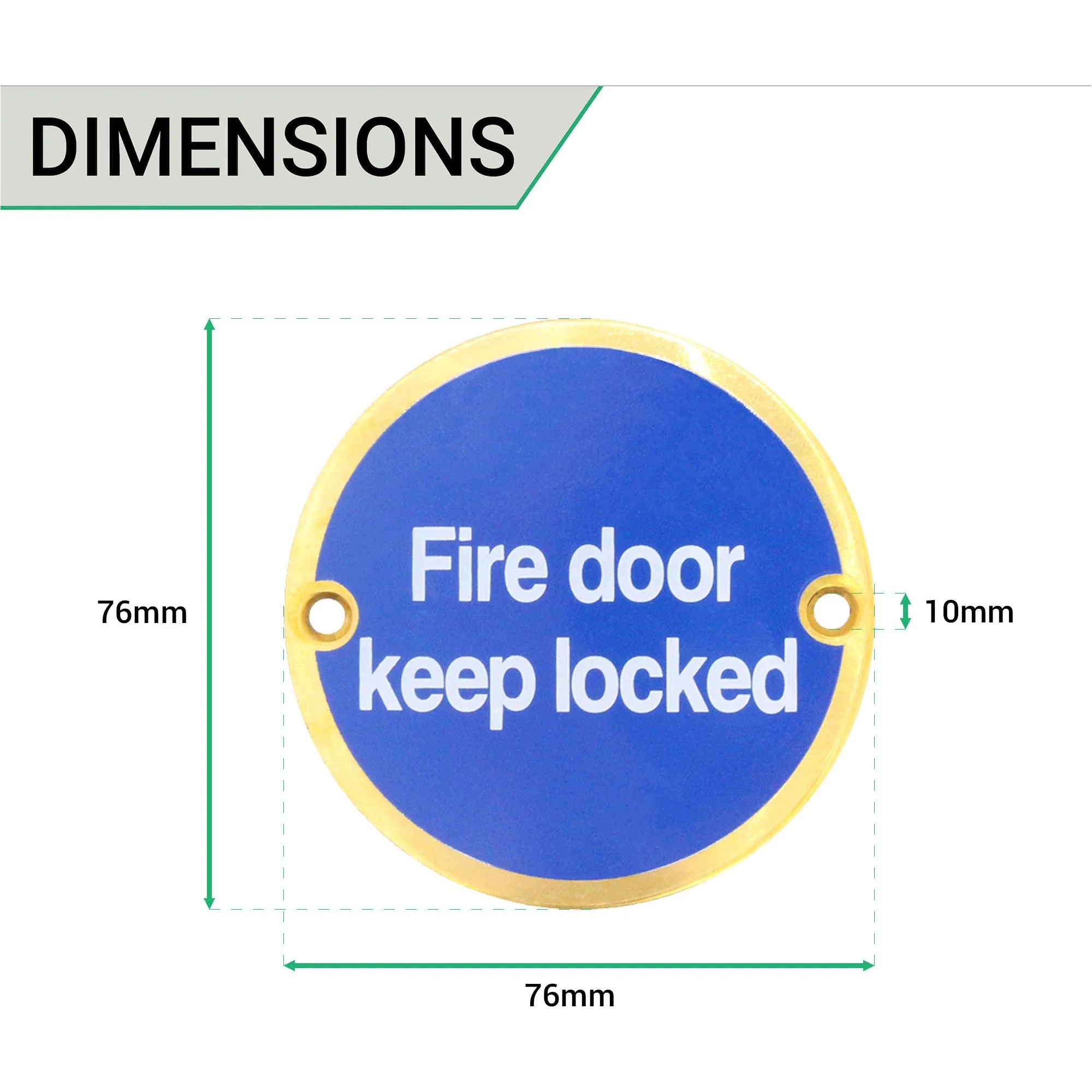Circular Disc Fire Door Signage - 76mm x 1.5mm - Screw Fixed - Fire Door Keep Locked - Polished Brass - Image 3