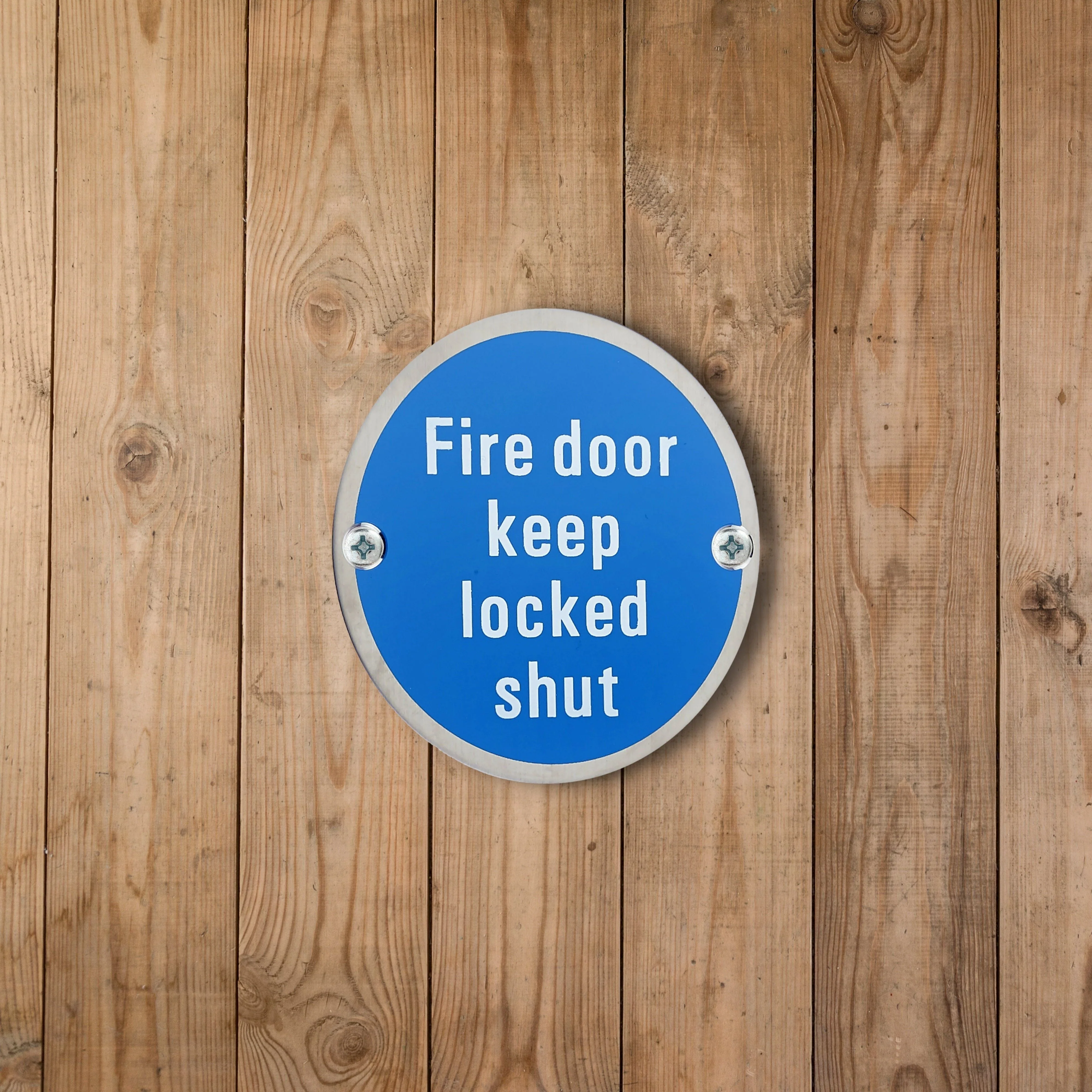 Circular Disc Fire Door Signage - 76mm x 1.5mm - Screw Fixed - Fire Door Keep Locked Shut - Image 4