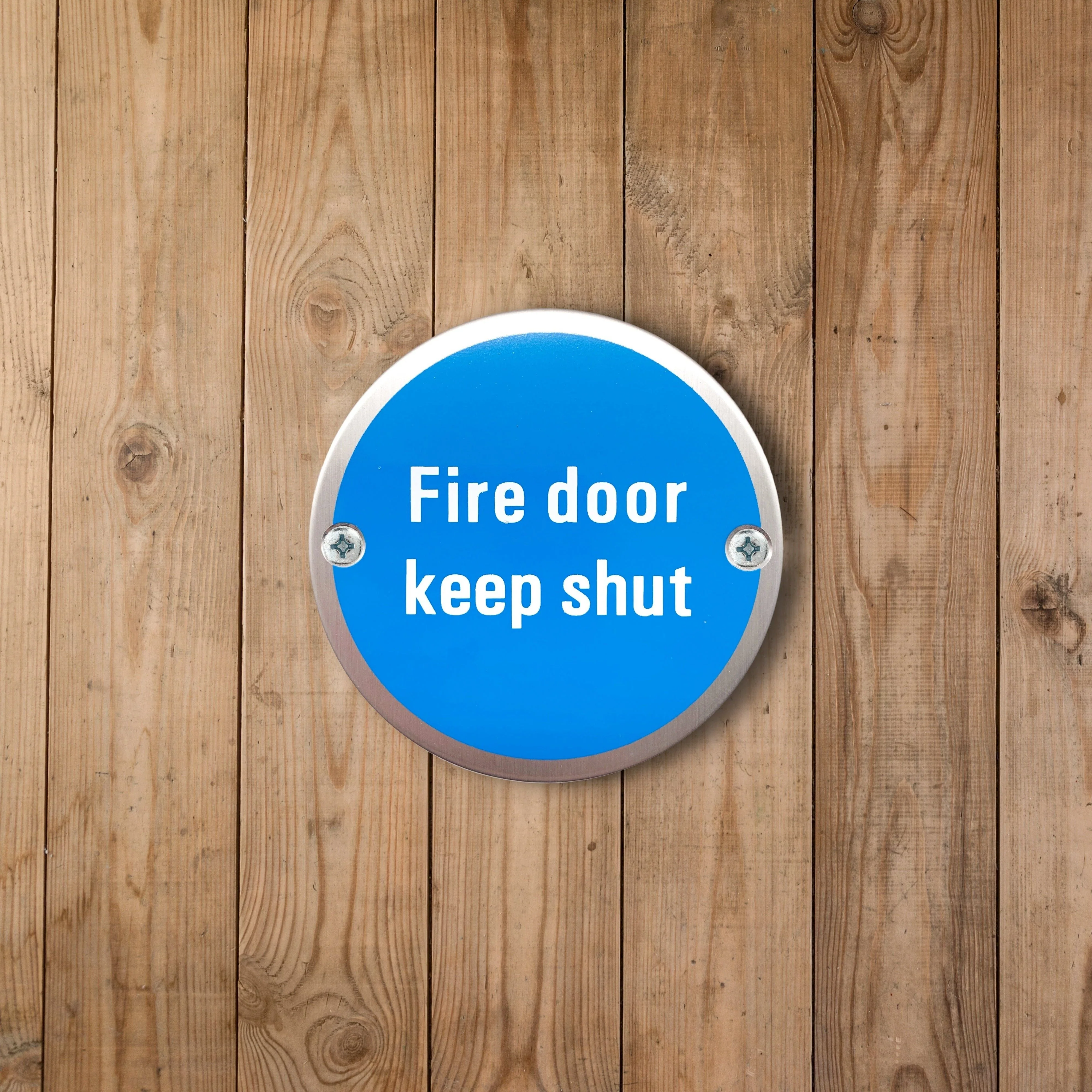 Circular Disc Fire Door Signage - 76mm x 1.5mm - Screw Fixed - Fire Door Keep Shut - Image 4