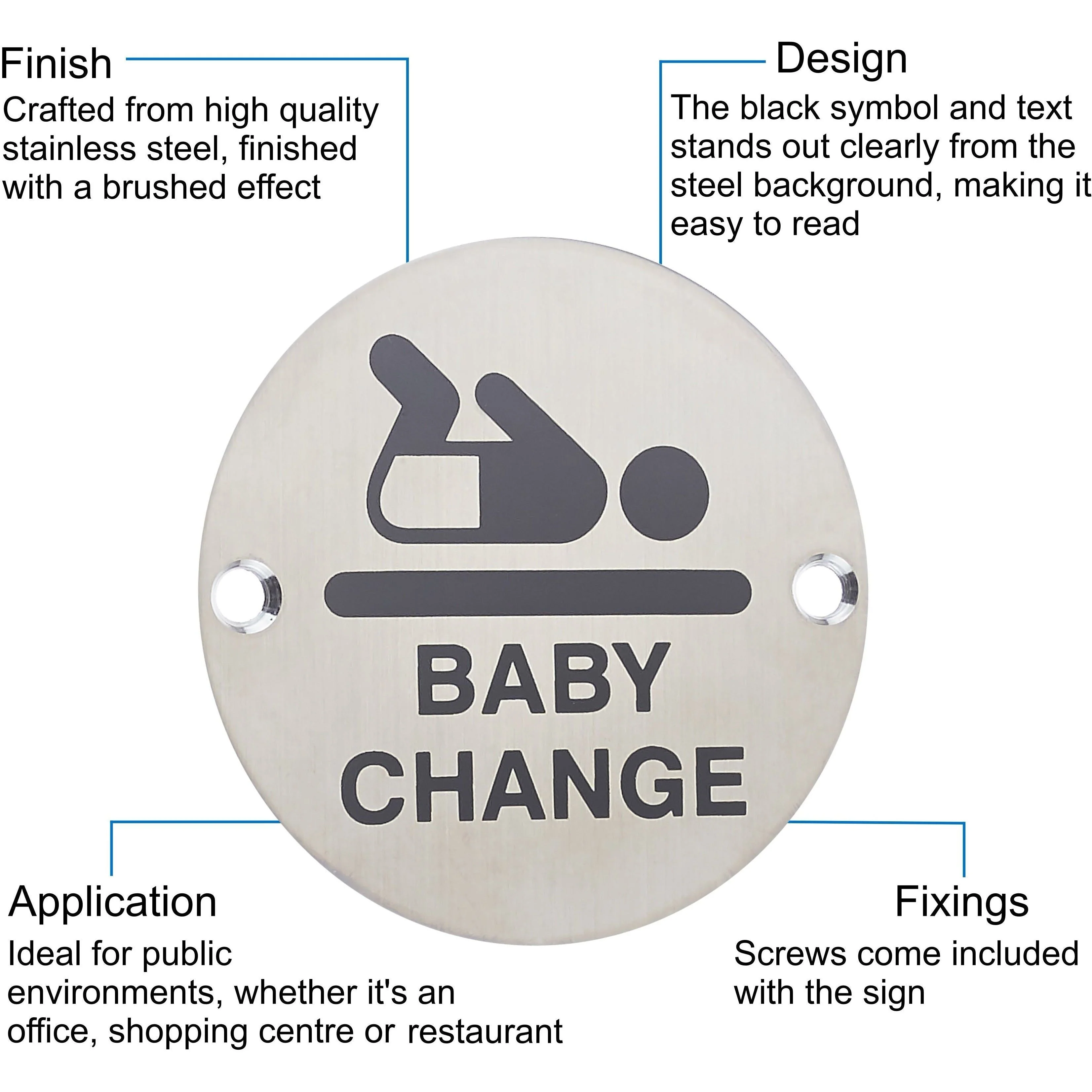 Circular Disc Navigation Signage - 76mm x 1.5mm - Screw Fixed - Baby Change - Image 3