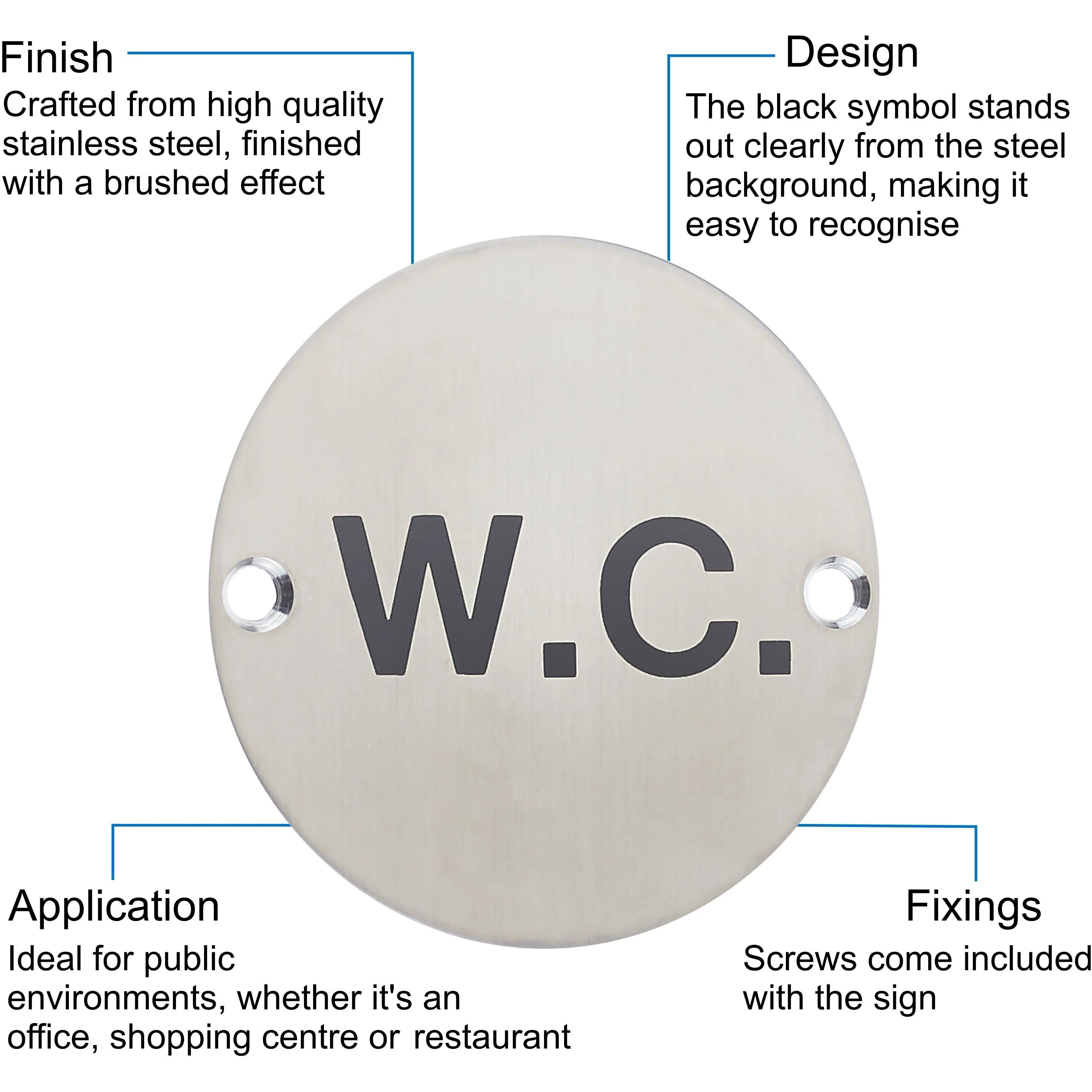 Circular Disc Navigation Signage - 76mm x 1.2mm - Screw Fixed - WC - Image 2