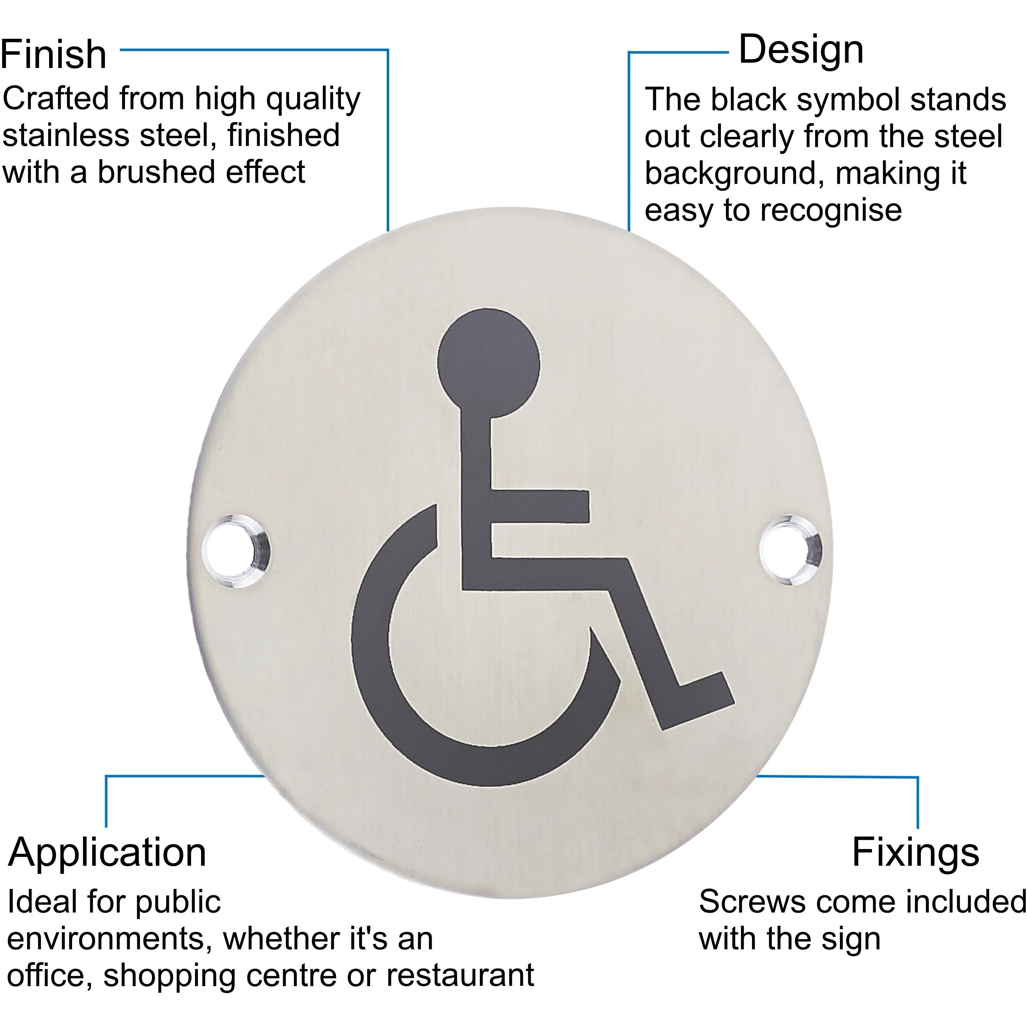 Circular Disc Navigation Signage - 76mm x 1.5mm - Screw Fixed - Wheelchair - Image 3