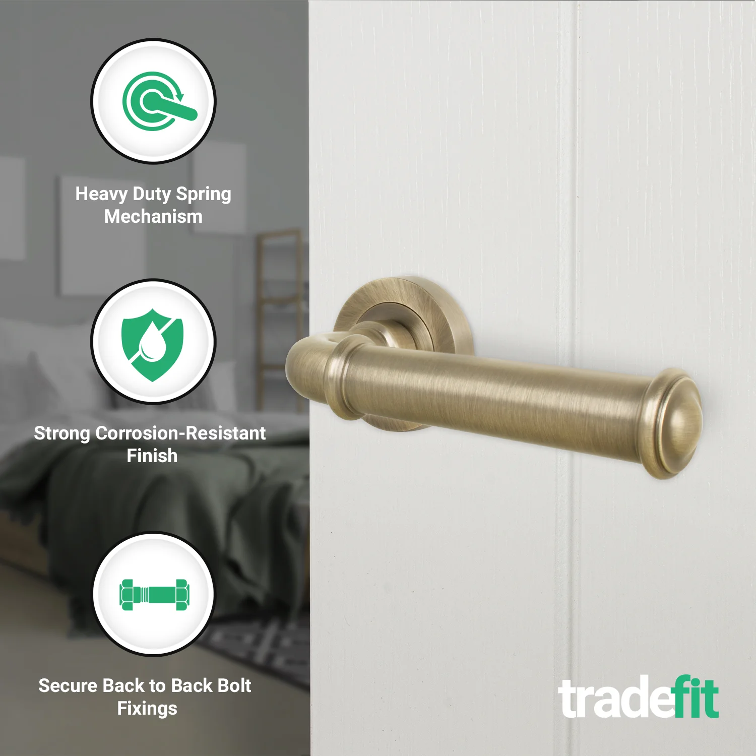 Claro Antique Brass Lever on Rose Door Handle Kit - 64mm Latch - Image 2