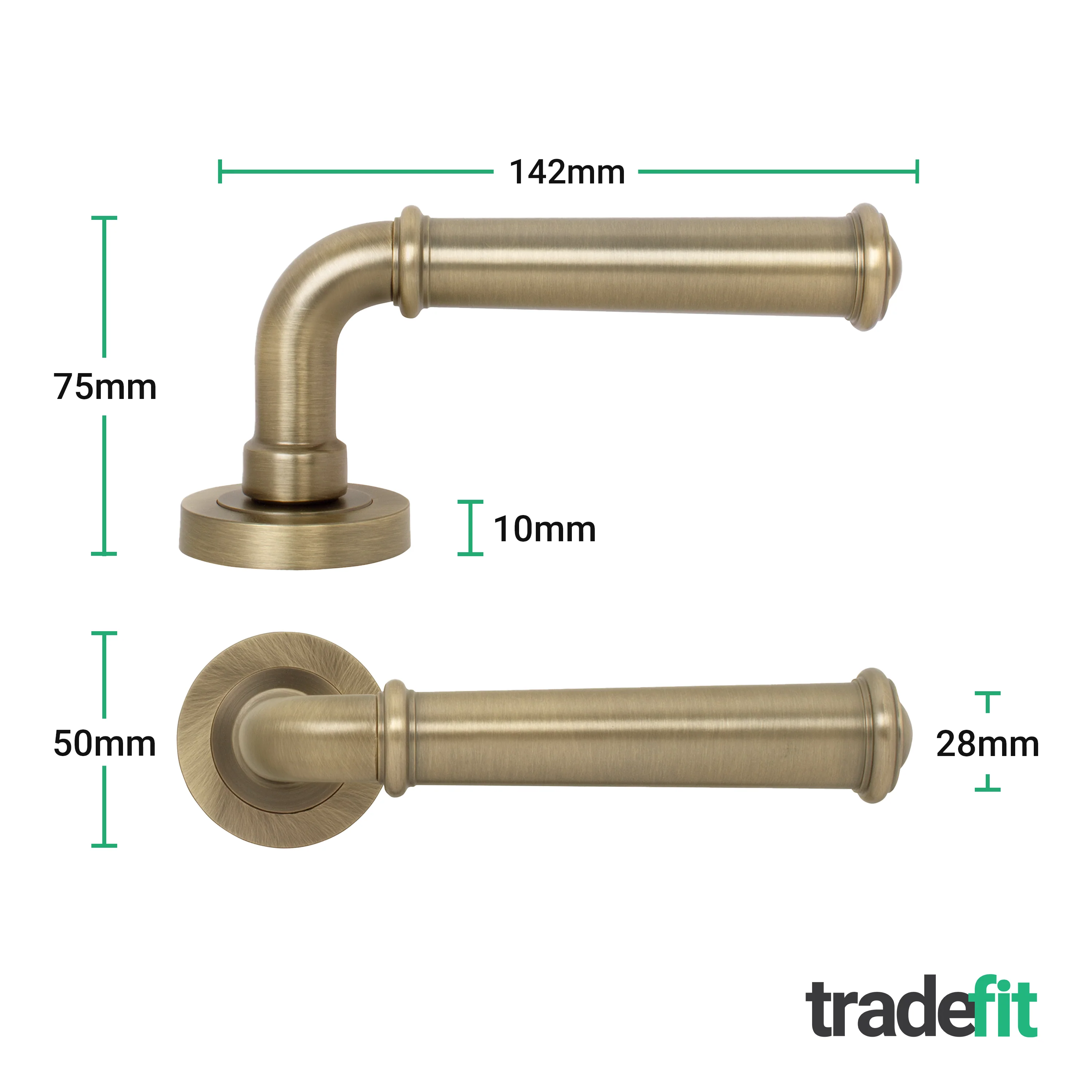 Claro Antique Brass Lever on Rose Door Handle Kit - Medium Duty FD30/60 - 80mm Euro Sashlock and Thumbturn Cylinder - Keyed Alike - Image 4
