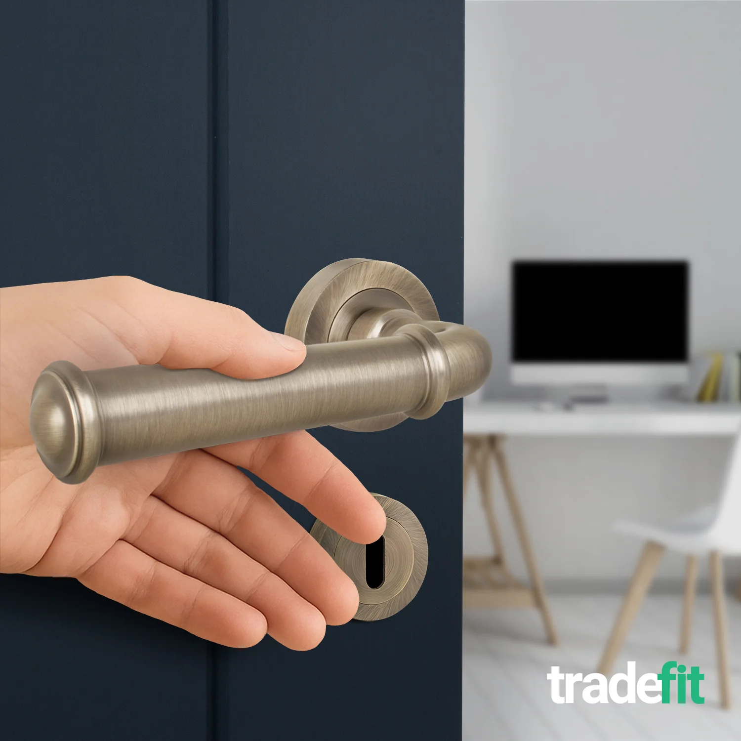 Claro Antique Brass Lever on Rose Door Handle Kit - Medium Duty FD30/60 - 80mm Sashlock - Image 6