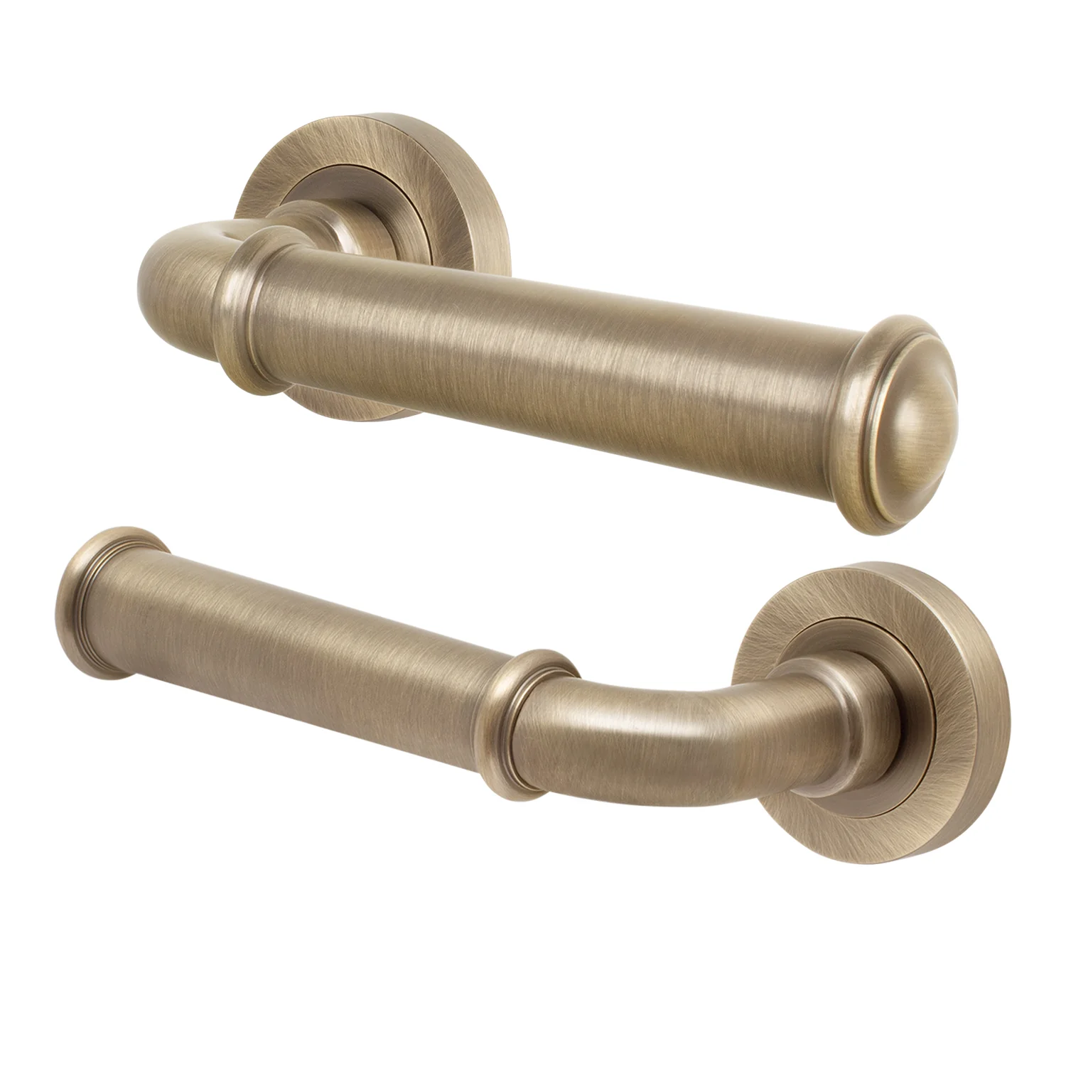 Claro Antique Brass Lever on Rose Door Handles - Heavy Duty - FD30/60 Rated